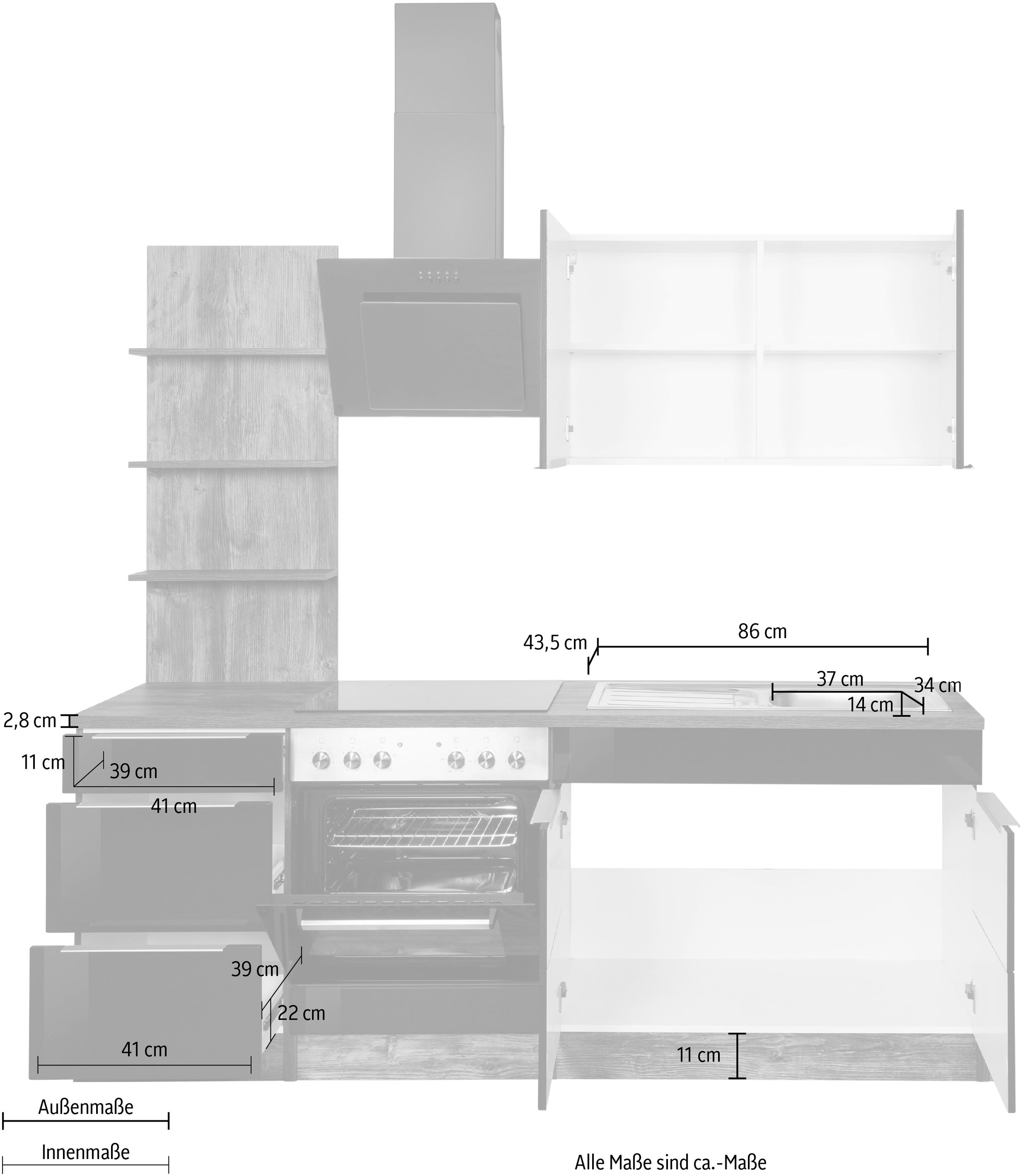 HELD MÖBEL Küchenzeile »Brindisi«, mit E-Geräten, Breite 210 cm auf  Rechnung kaufen | Küchenzeilen mit Geräten