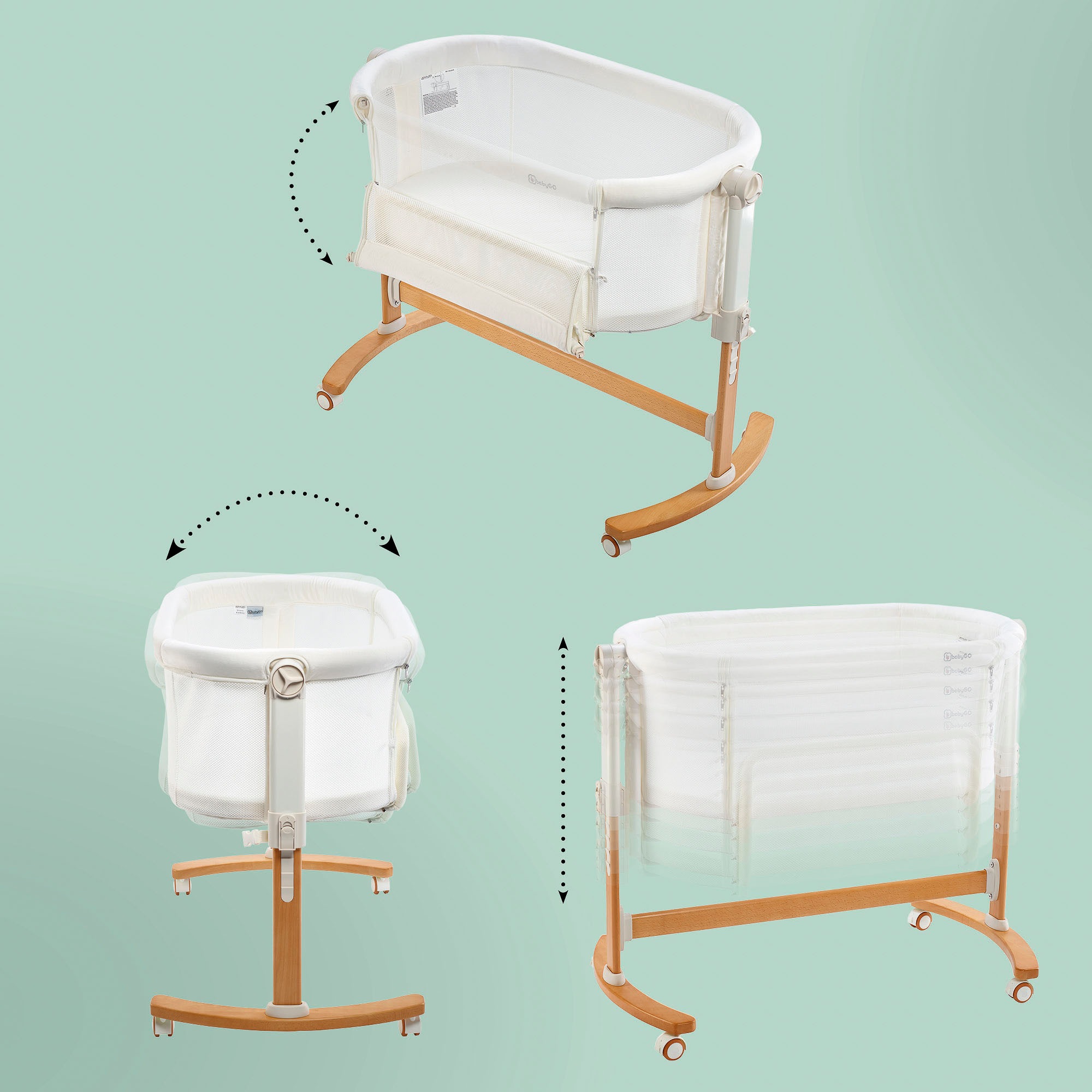 BabyGo Beistellbett »Amila, beige white«, mit Schaukelfunktion