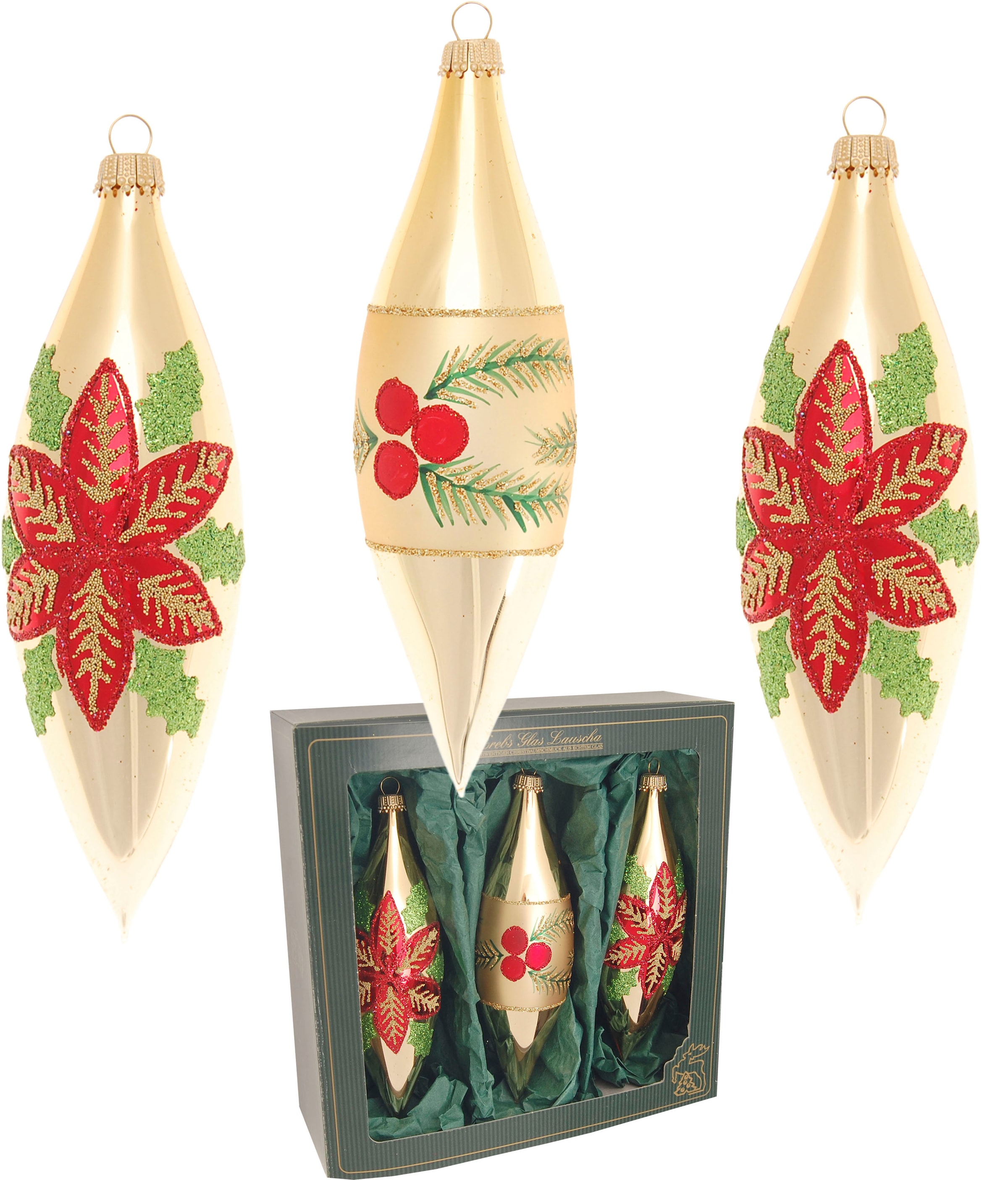 Krebs Glas Lauscha (Set, Christbaumschmuck online tlg.), in Olivenform«, & 3 Weihnachtsdeko, Beeren, »Weihnachtsstern Christbaumkugeln aus Glas, kaufen Weihnachtsbaumkugel