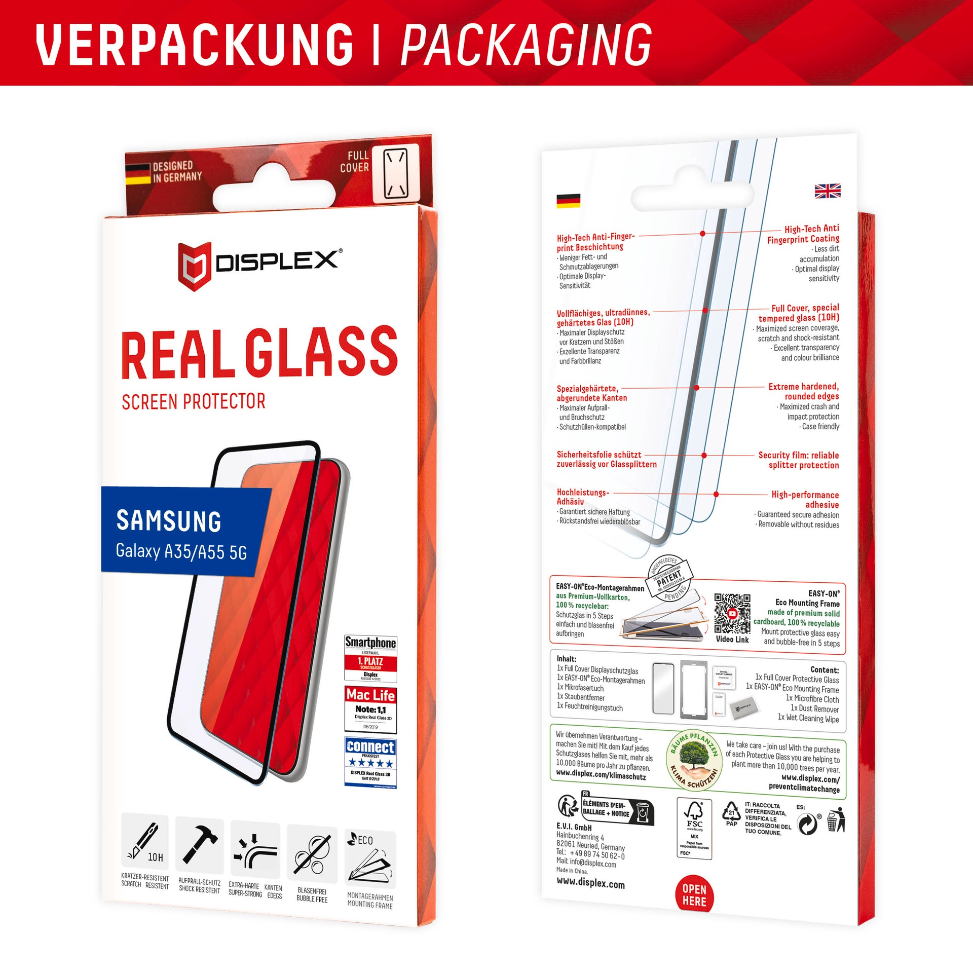 Displex Displayschutzglas »Real Glass Full Cover«, für Samsung Galaxy A35-Samsung Galaxy A55 5G, (1 St.), Bildschirmschutz, Displayschutzfolie,Einfach anbringen,kratz-&stoßfest