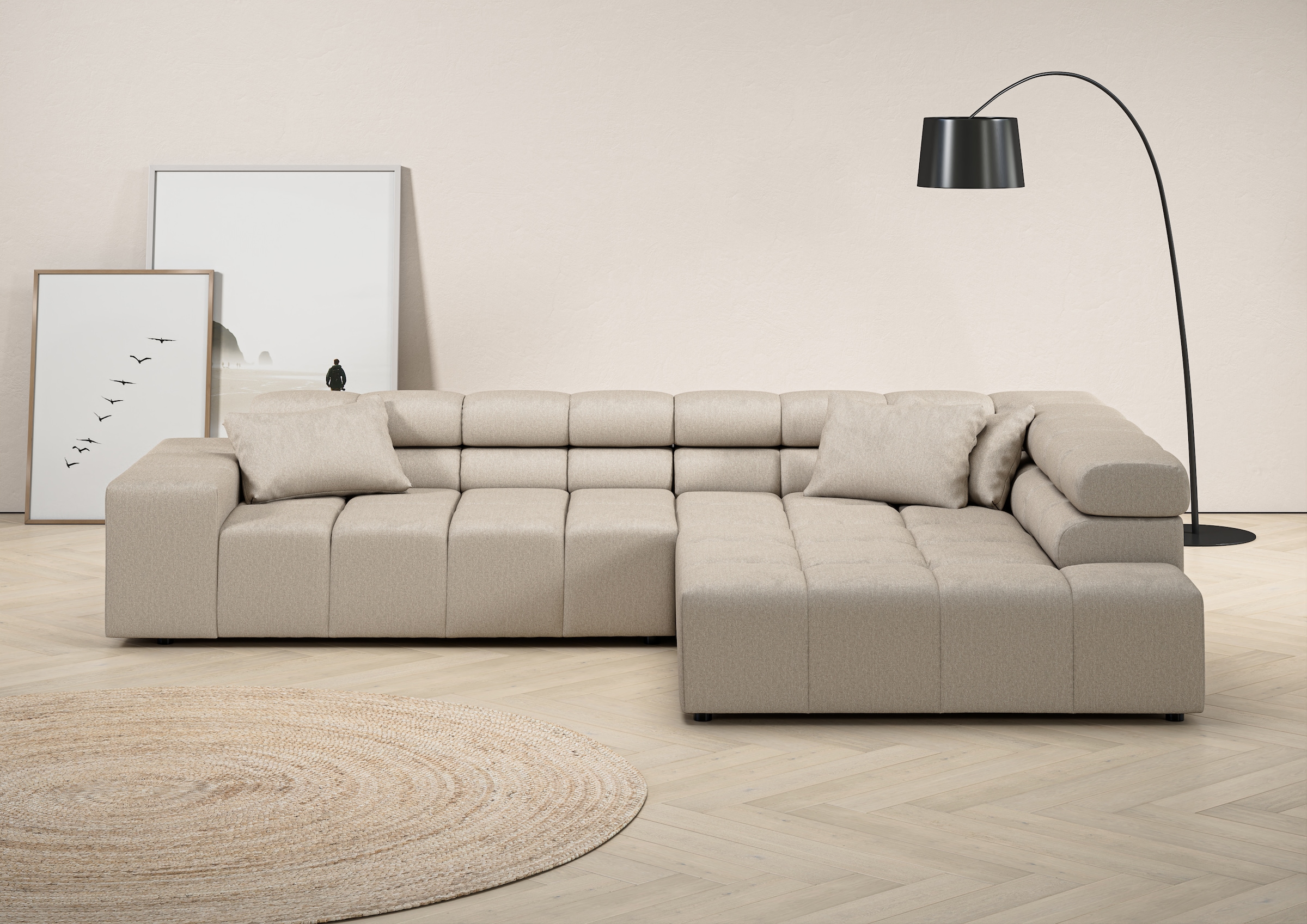 INOSIGN Ecksofa "Ancona incl. Kopfteilverstellung, Zierkissen Breite 319cm, günstig online kaufen