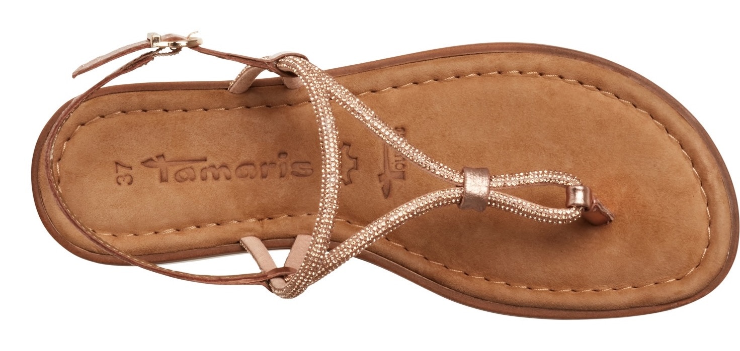 Tamaris Riemchensandale, Plateau, Sandalette, Sommerschuh mit glänzenden Strasssteinchen