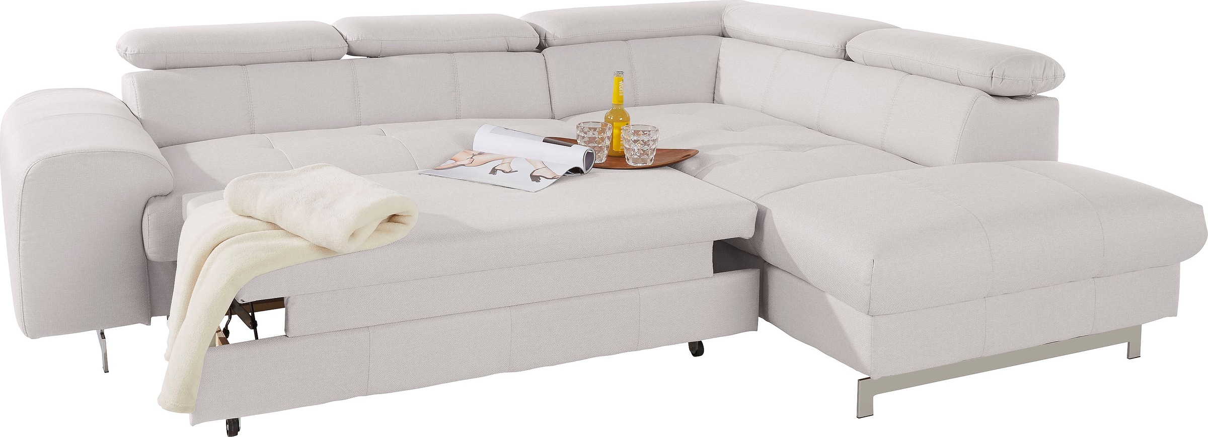 COTTA Polstergarnitur »Chef L-Form«, (Set, 2 tlg.), Set bestehend aus: Ecksofa mit Kopfteilverstellung & Hocker
