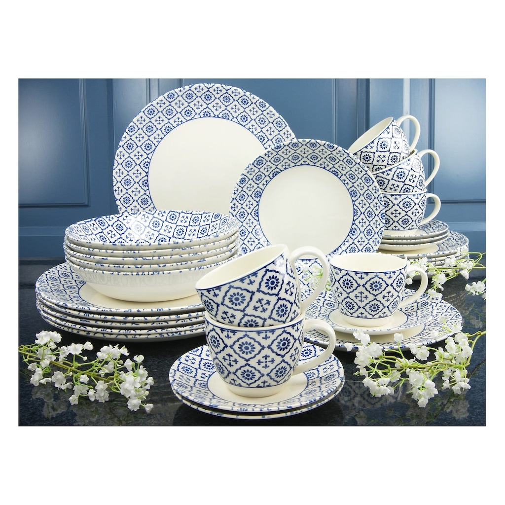 CreaTable Kombiservice »Geschirr-Set ORIENTAL BLUE«, (Set, 30 tlg., Kaffeeservice und Tafelservice im Set, für 6 Personen)