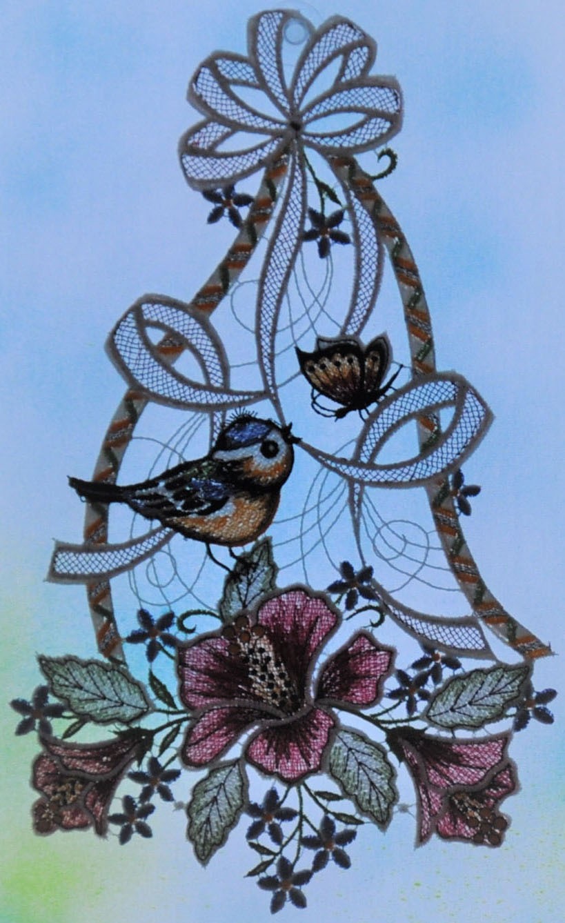 Stickereien Plauen Fensterbild »Vogel mit Hibiskus« günstig online kaufen