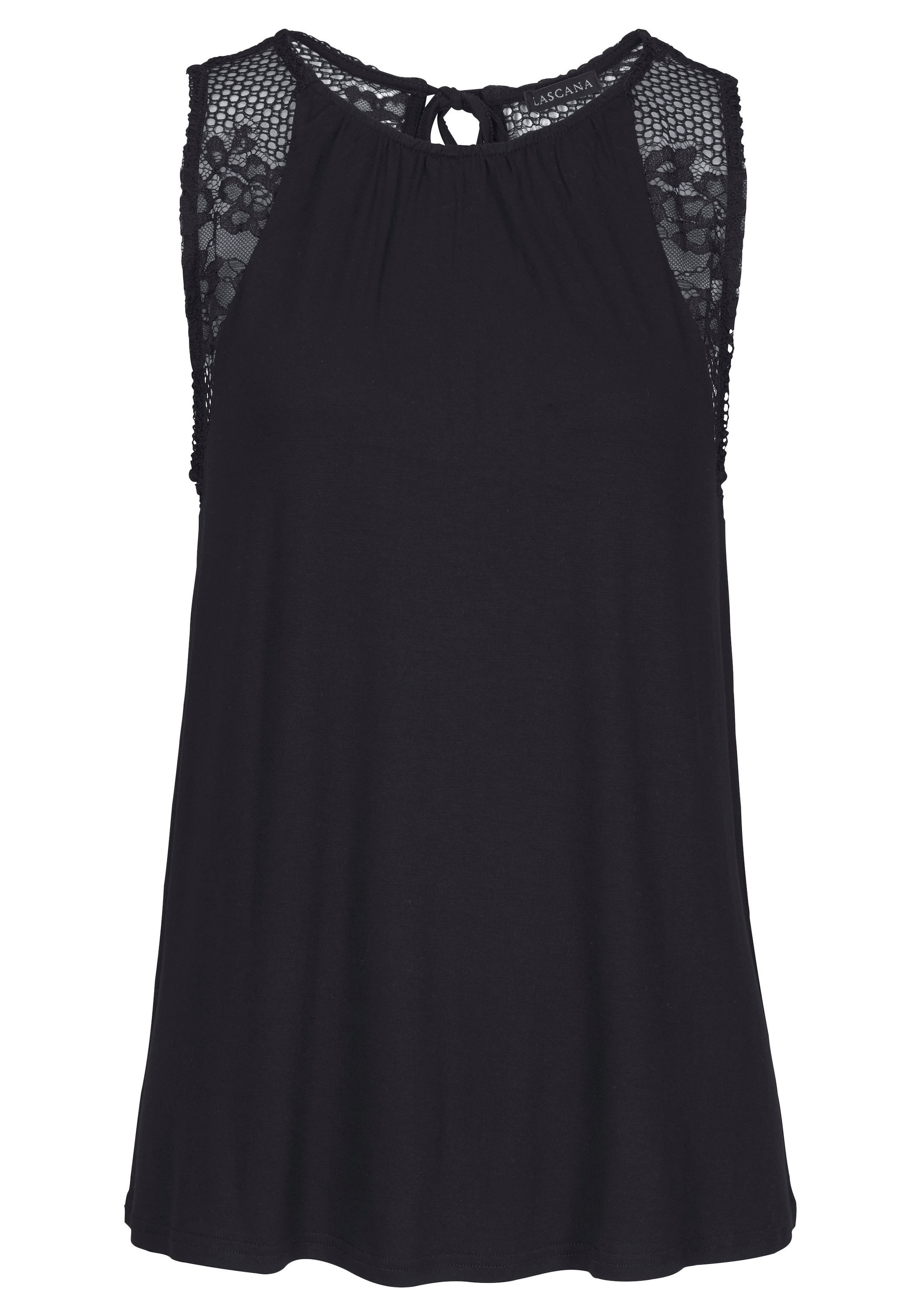 LASCANA Strandtop mit Spitzeneinsätzen, Damentop mit Bindeband, Spitzentop