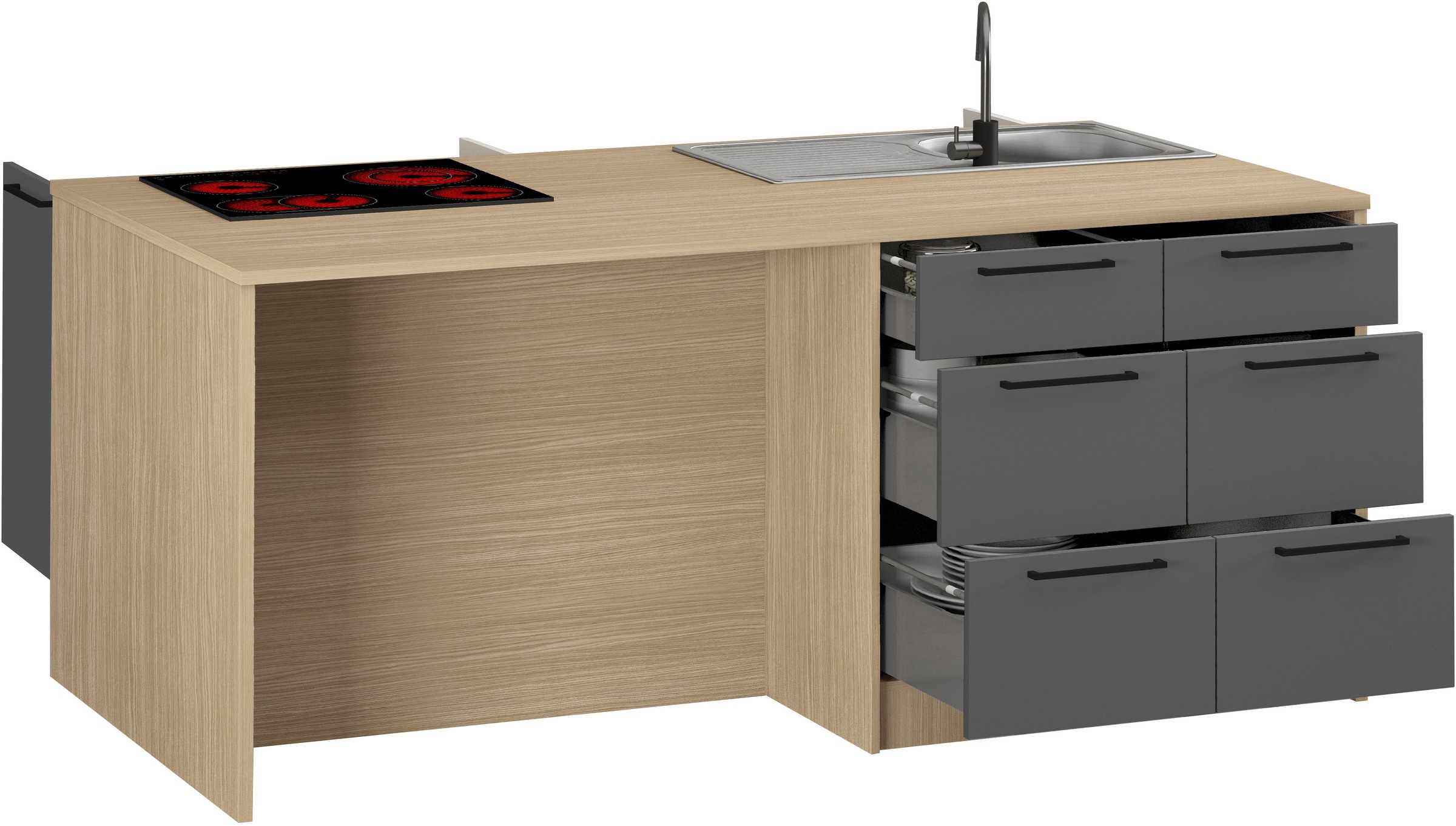 KOCHSTATION Kücheninsel »KS-Luna« Breite 200 cm, wahlweise mit Hanseatic-E-Geräten