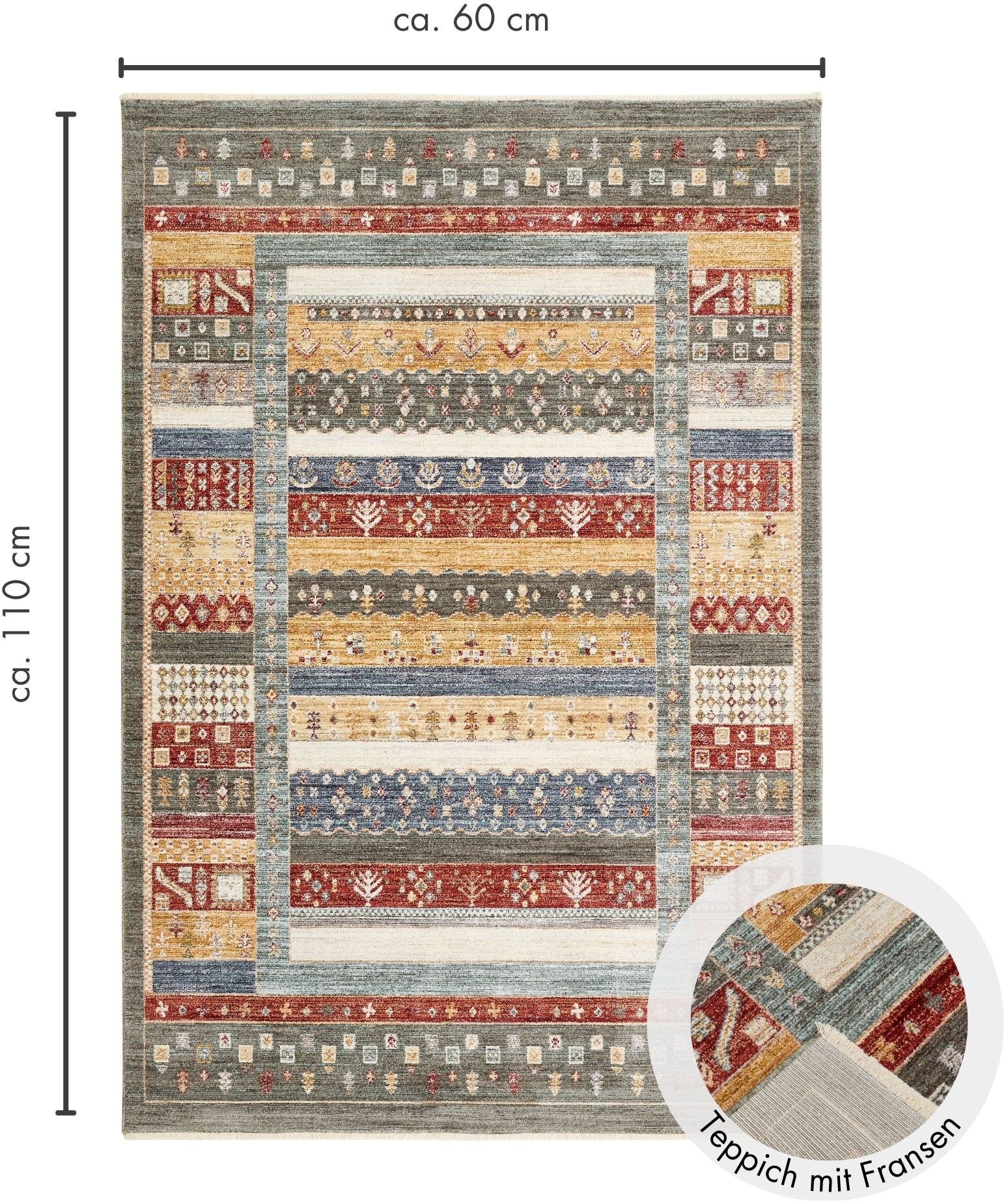 LUXOR living Teppich »Rocco« rechteckig 11 mm Höhe Vintage-Look, verschiedene Designs, mit Fransen, Wohnzimmer