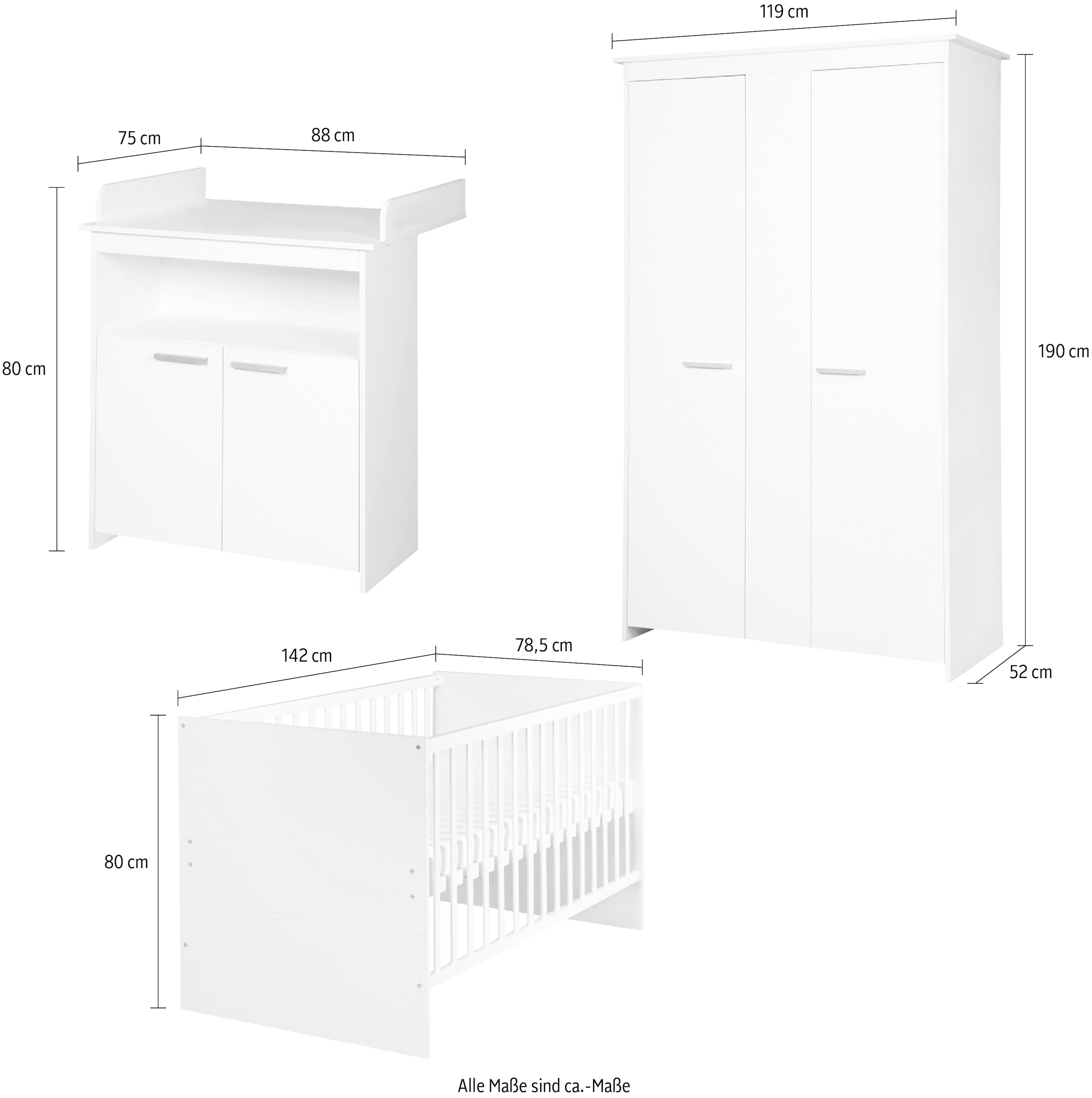 roba® Babyzimmer-Komplettset »roba Anton«, (Set, 3 St., bestehend aus  Kombi-Kinderbett, Kleiderschrank und Wickelkommode) auf Raten bestellen