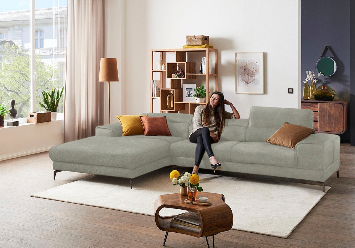 W.SCHILLIG Ecksofa »piedroo, Designsofa mit tollem Sitzkomfort, bequem und elegant, L-Form« Kopfteilverstellung, wahlweise mit Sitztiefenverstellung, Breite 343cm