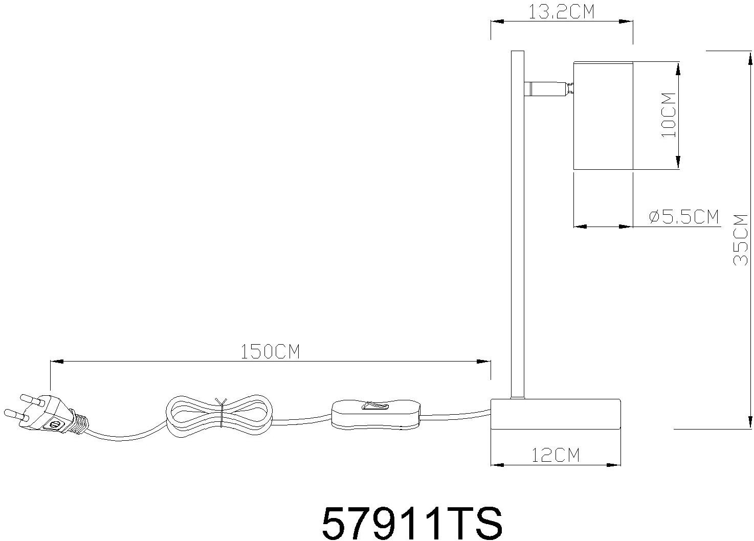 GLOBO LIGHTING LED Tischleuchte »ROBBY«, 1 flammig, Leuchtmittel GU10 | ohne Leuchtmittel, Wippschalter am Kabel, LxBxH: 132x120x350mm