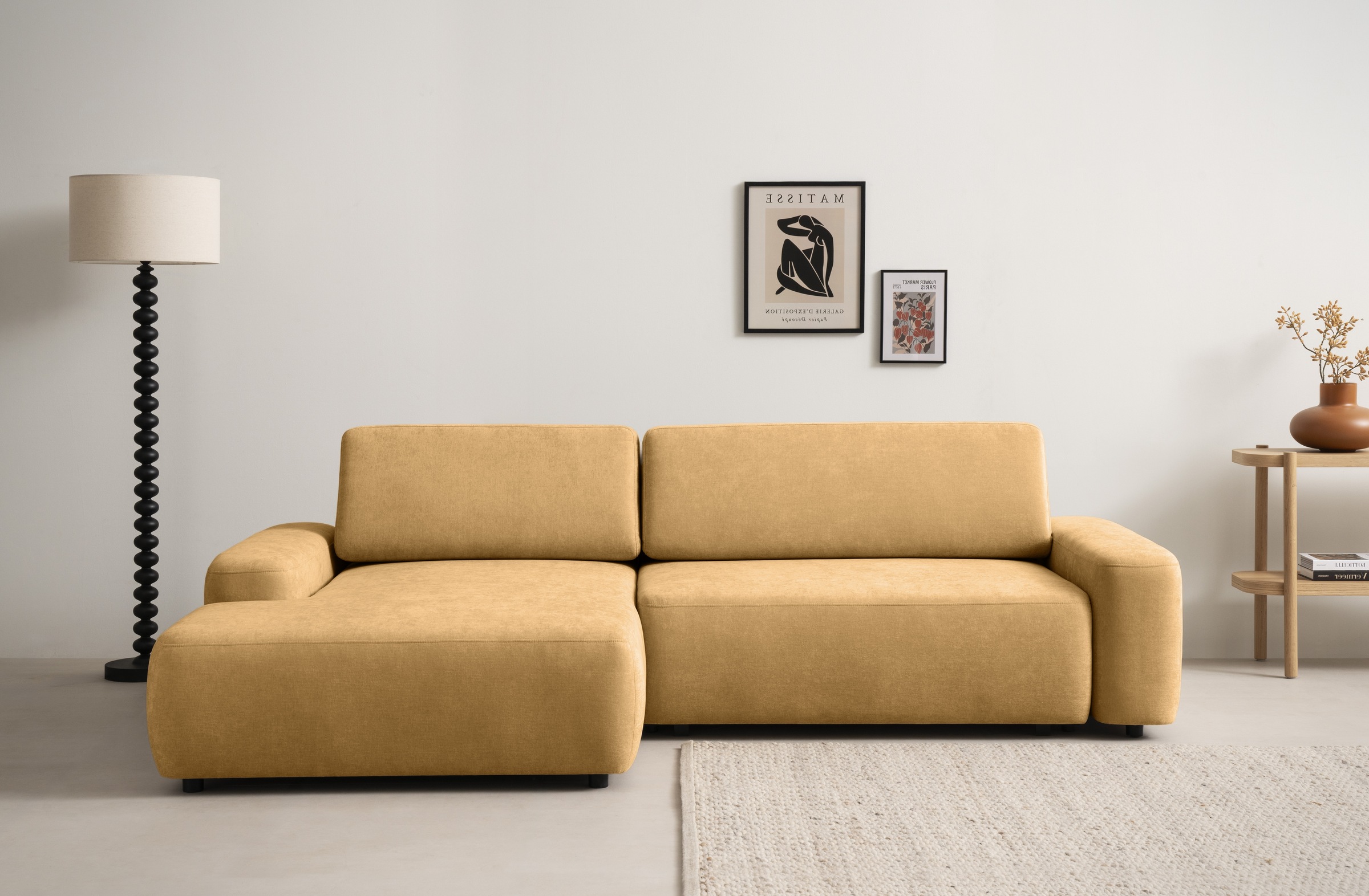 INOSIGN Ecksofa »TORGE (264cm), Schlafsofa in Cord, Samtvelours o Struktur fein, L-Form«, Schlaffunktion, Bettkasten, Liegefläche: 125/210 cm