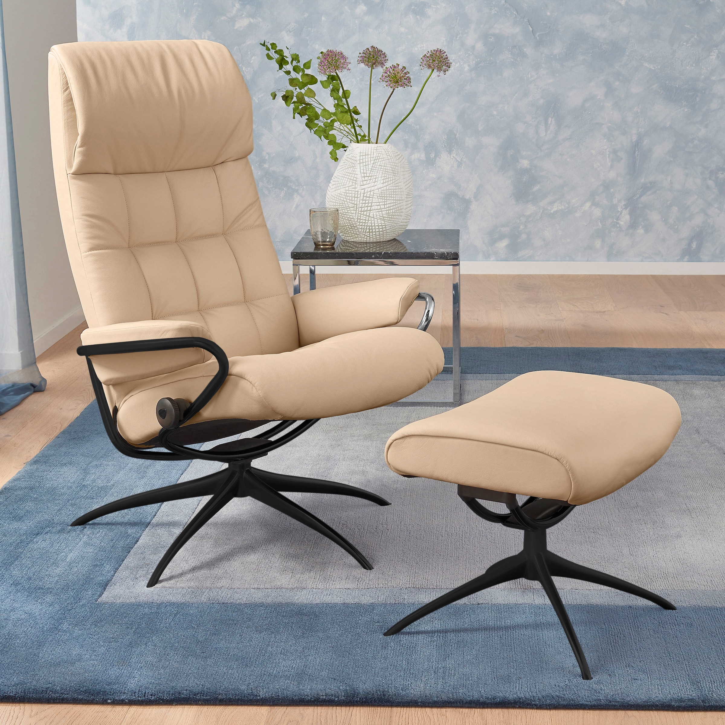 Stressless® Relaxsessel »London« Set, Relaxsessel mit Hocker,  mit Hocker, High Back, mit Star Base, Gestell Schwarz
