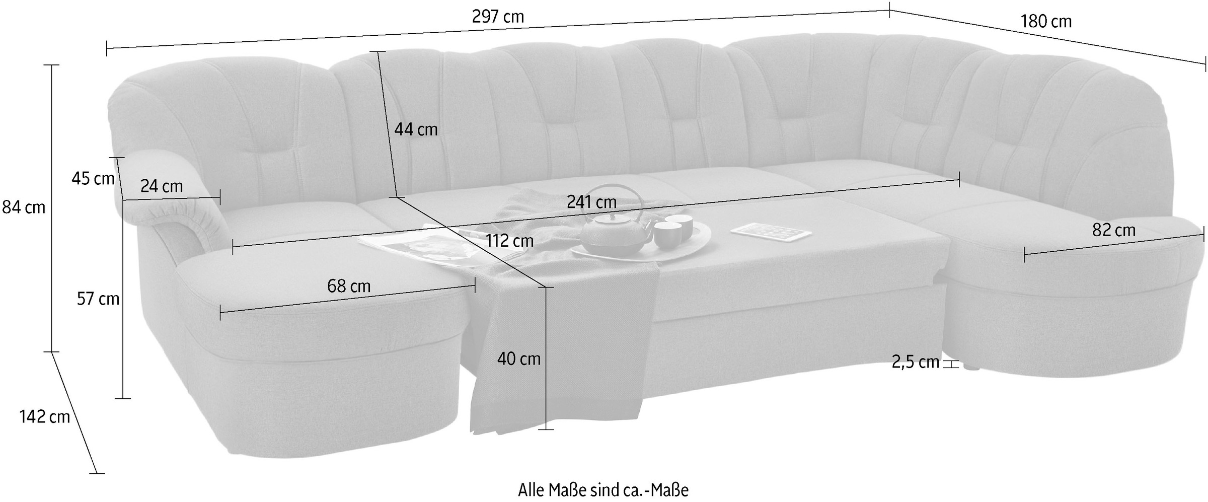 DOMO collection Wohnlandschaft »Papenburg U-Form«, in großer Farbvielfalt, wahlweise Bettfunktion, frei im Raum stellbar