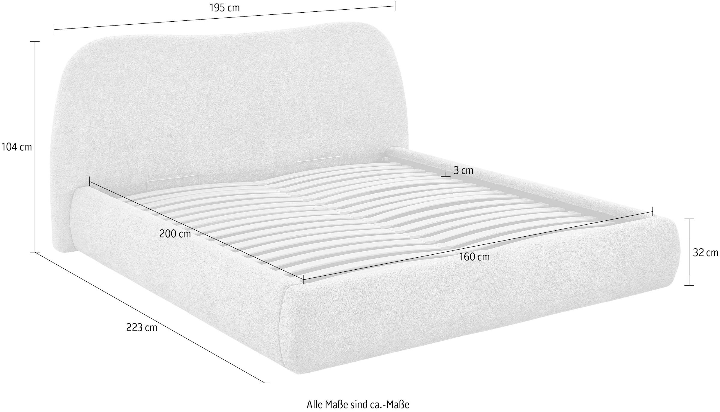 ATLANTIC home collection Polsterbett »Sophie«, mit oder ohne Stauraum, hochwertiger Bouclé-Bezug