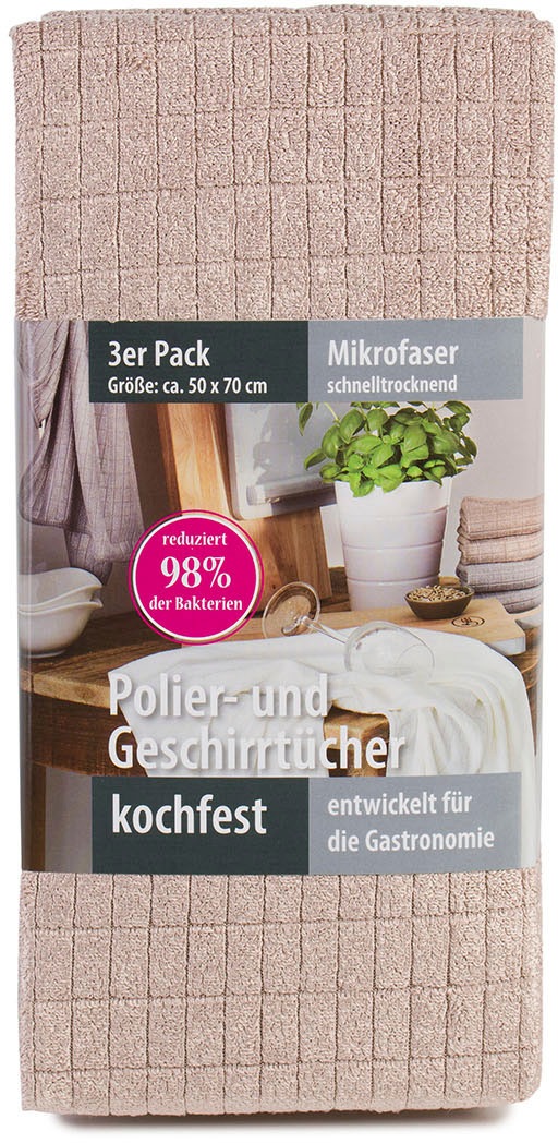 Gözze Geschirrtuch »Polier- und Geschirrtuch, Mikrofaser«, (Set, 3 tlg.), schnelltrocknend und kochfest