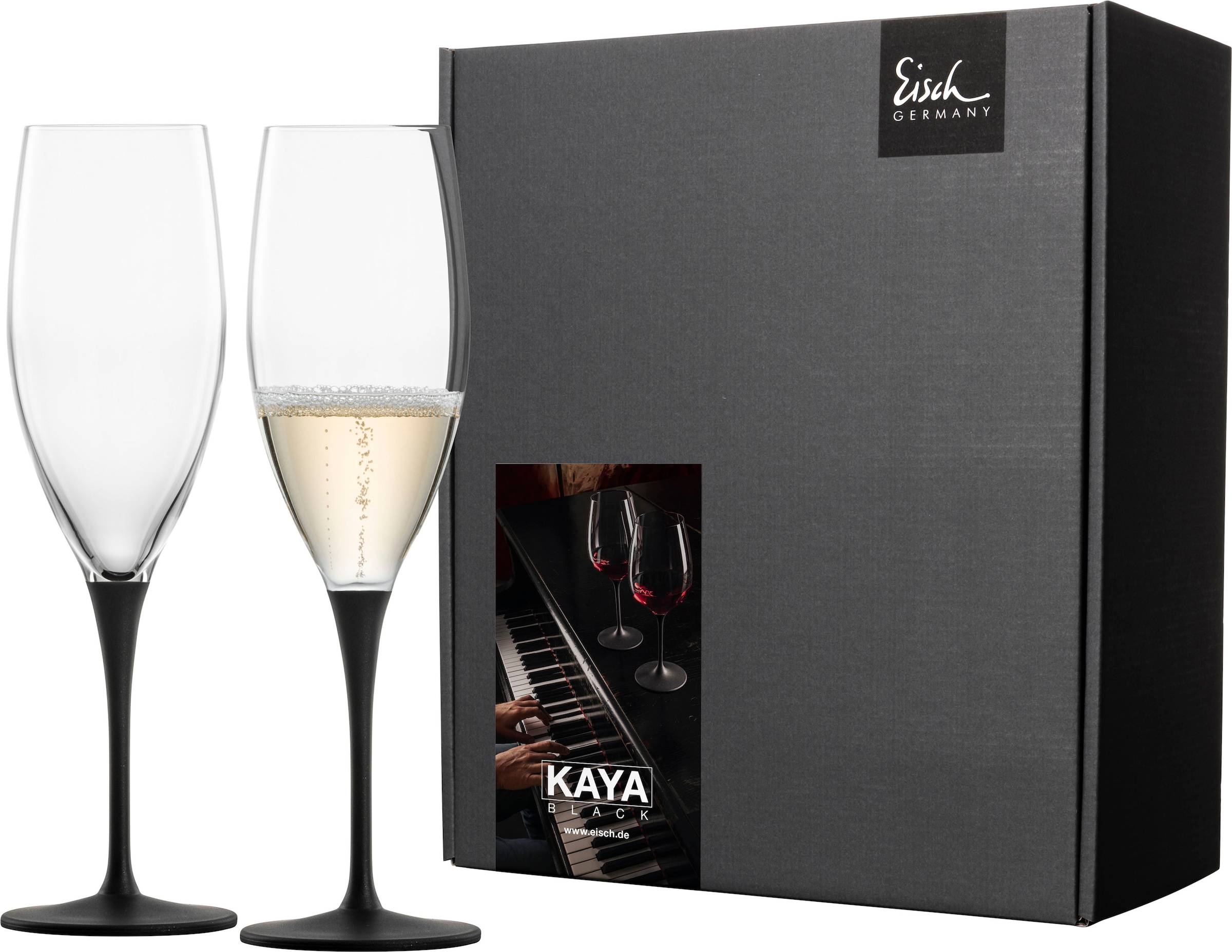 Eisch Champagnerglas »KAYA BLACK«, (Set, 2 tlg., 2 Champagnergläser im Gesc günstig online kaufen