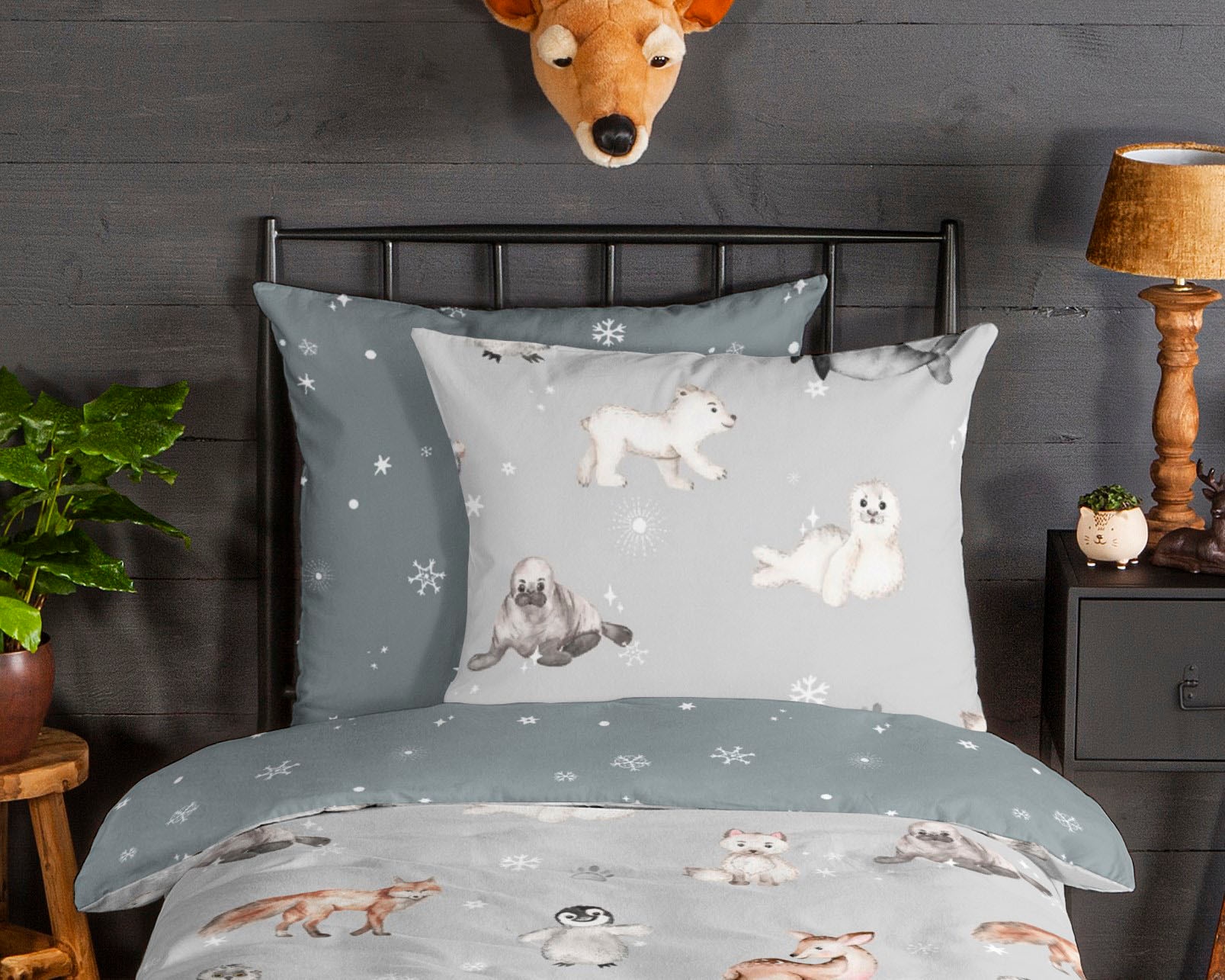 good morning Kinderbettwäsche »Cira«, Biber, 135x200, Warm, Weich, Wende, Reißverschluss, Kind, Winter, Grau