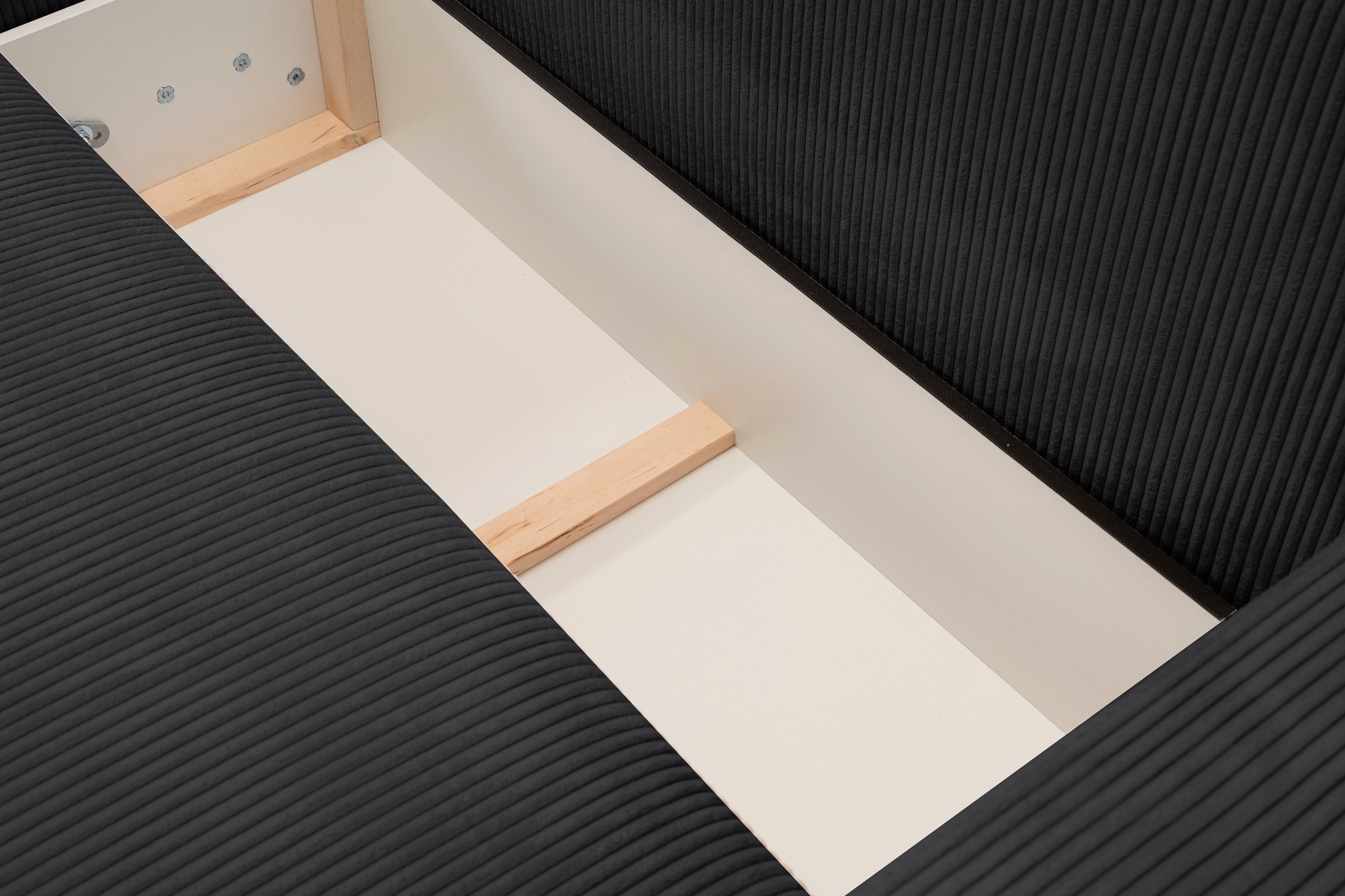 WERK2 Ecksofa »Rotterdam-L, kuschelweicher Cord oder Breitcord, L-Form, Breite 267 cm«, Design Ecksofa mit Schlaffunktion & Bettkasten, Cord, Anthrazit