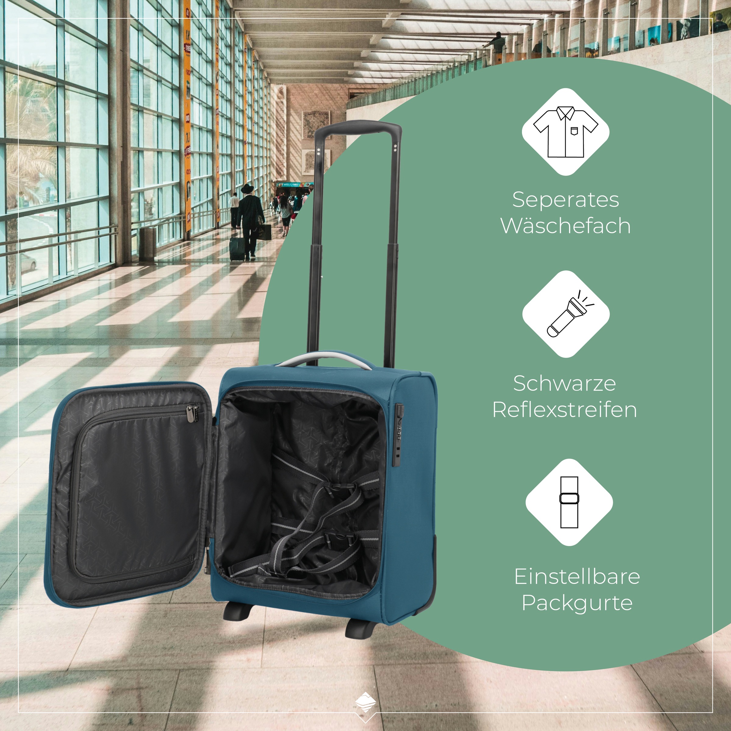 travelite Handgepäck-Trolley »JETPACK Wings 2 Cabin, konzipiert für Eurowings« 25 l 2 Rollen Weichgepäck-Koffer Handgepäck für die meisten gängigen Airlines