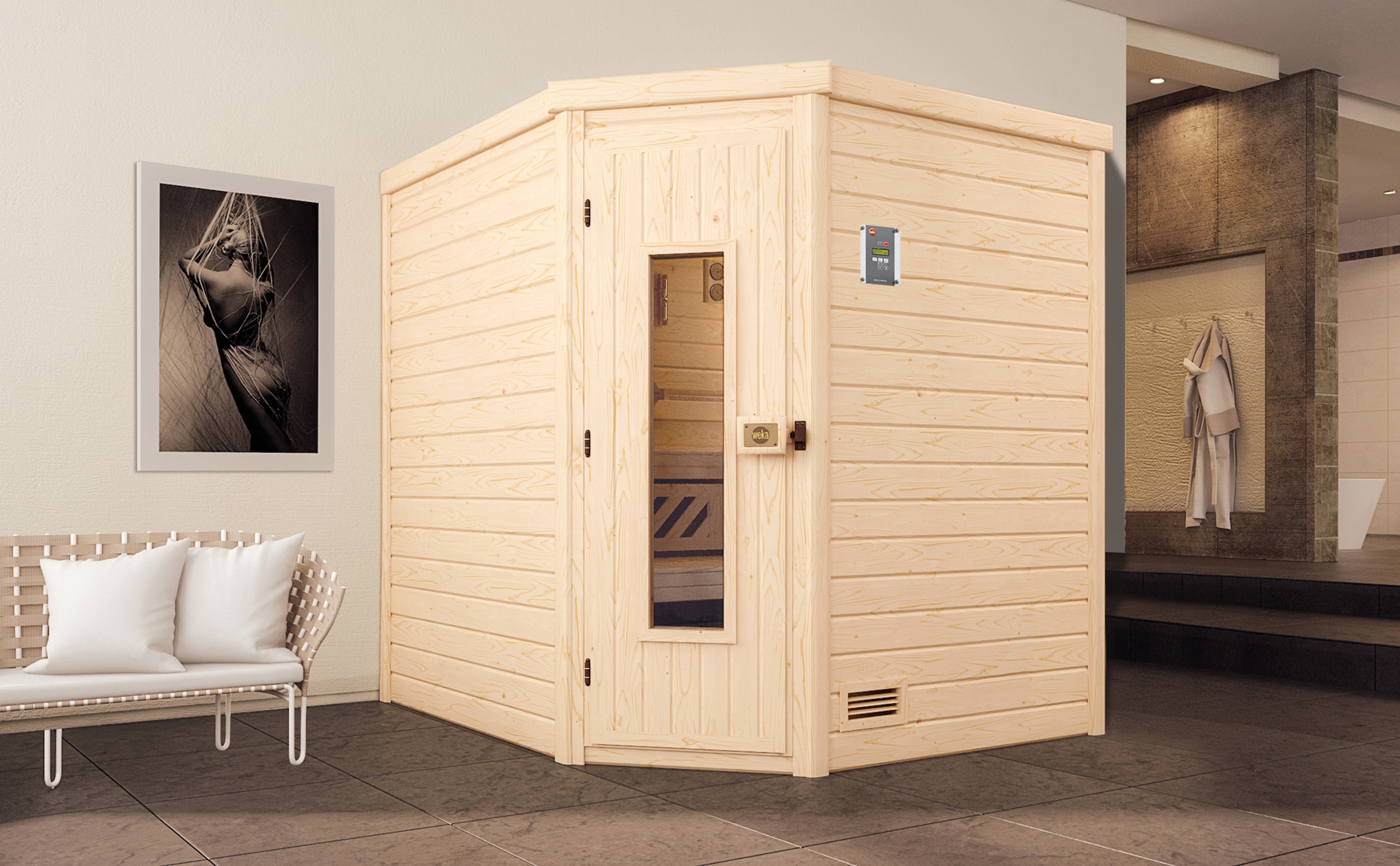 weka Sauna »Massivholzsauna TURKU 2«, Blockbohlen, isoliert Holztür