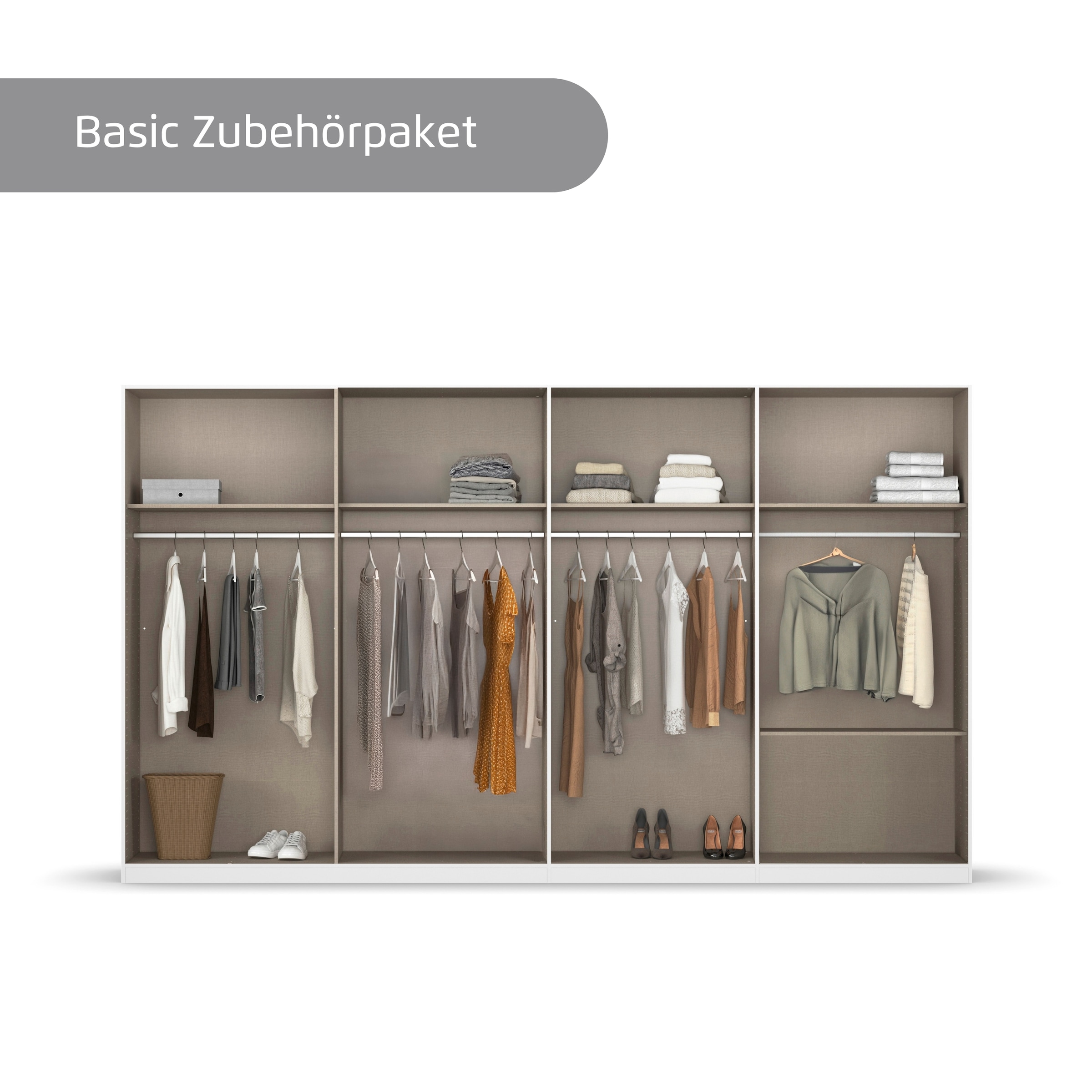 rauch Kleiderschrank »Drehtürenschrank Schrank Garderobe Wäscheschrank Schlafzimmer AVOLA«, (in 3 verschiedenen Ausstattungen BASIC/CLASSIC/PREMIUM), mit hochwertigen Stangengriffen aus Metall in Schwarz MADE IN GERMANY