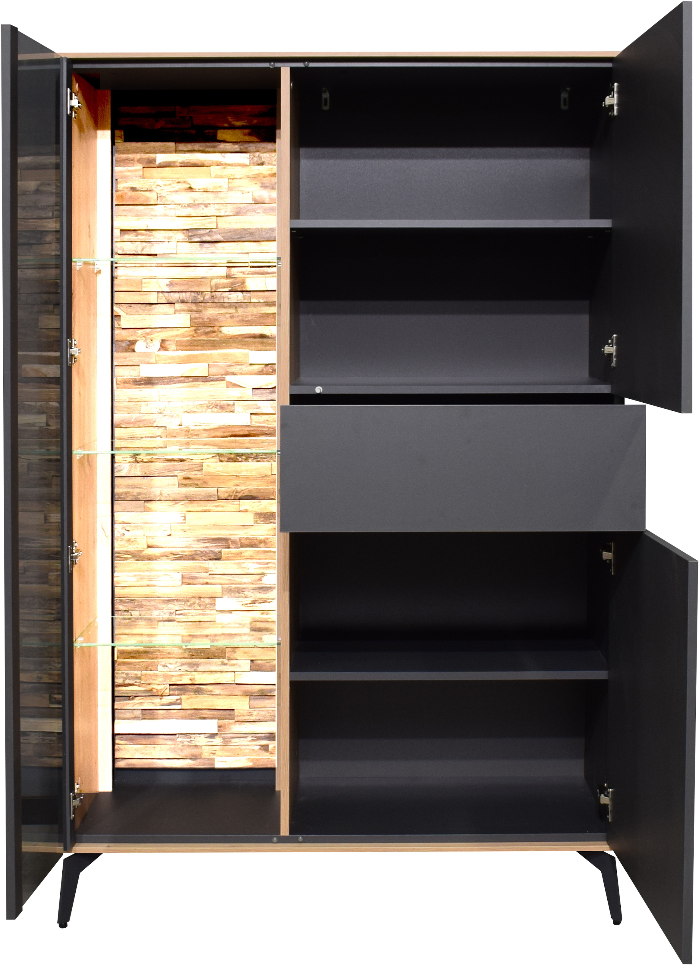 Mäusbacher Highboard, Faro Highboard B 101 cm, inkl. Beleuchtung, Push to open, Metallfüße