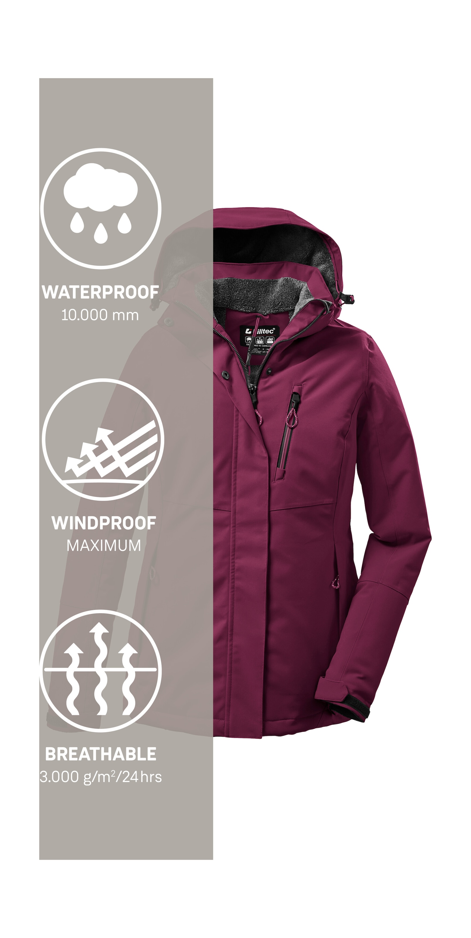 Killtec Outdoorjacke »KOW 170 KG WMN JCKT«, Damen Funktionsjacke: wasserdicht, atmungsaktiv, abnehmbare Kapuze