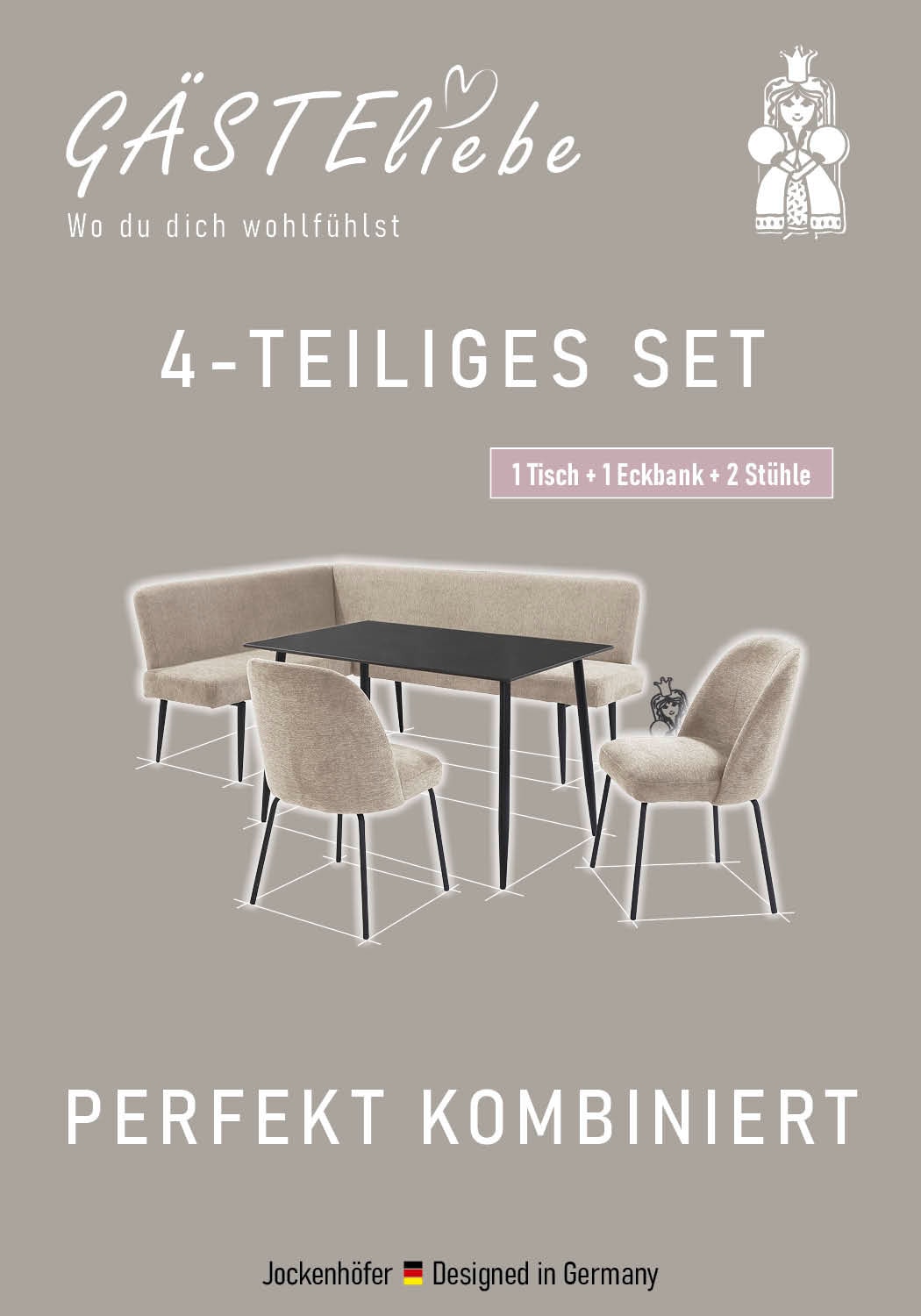 OTTO home Eckbankgruppe »Melvin (Set, 4-tlg. Tisch, Bank und 2 Stühle), Taschenfederkern« Tisch (120x75cm) schwarz, Bank und Stühle anthrazit oder beige
