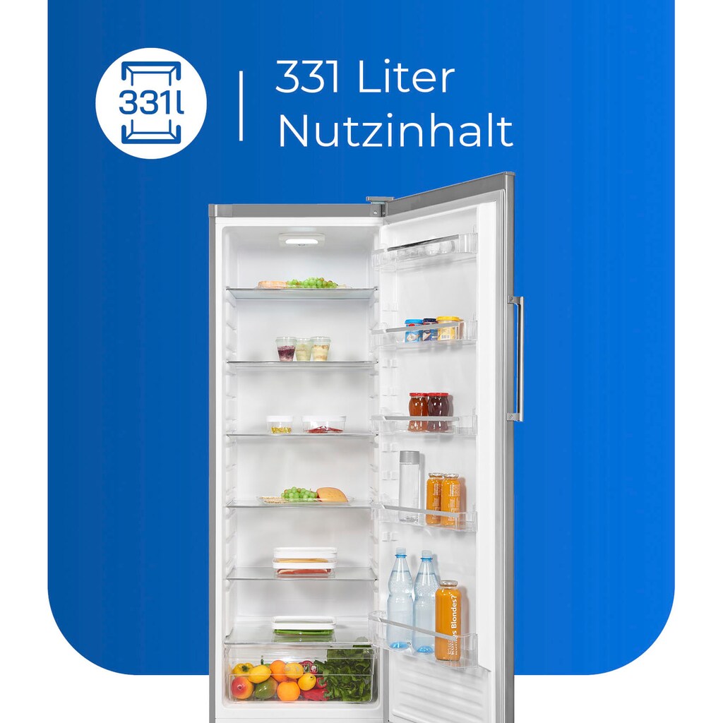 exquisit Kühlschrank »KS350-V-H-040E«, KS350-V-H-040E inoxlook, 173 cm hoch, 60 cm breit, 331 L Volumen