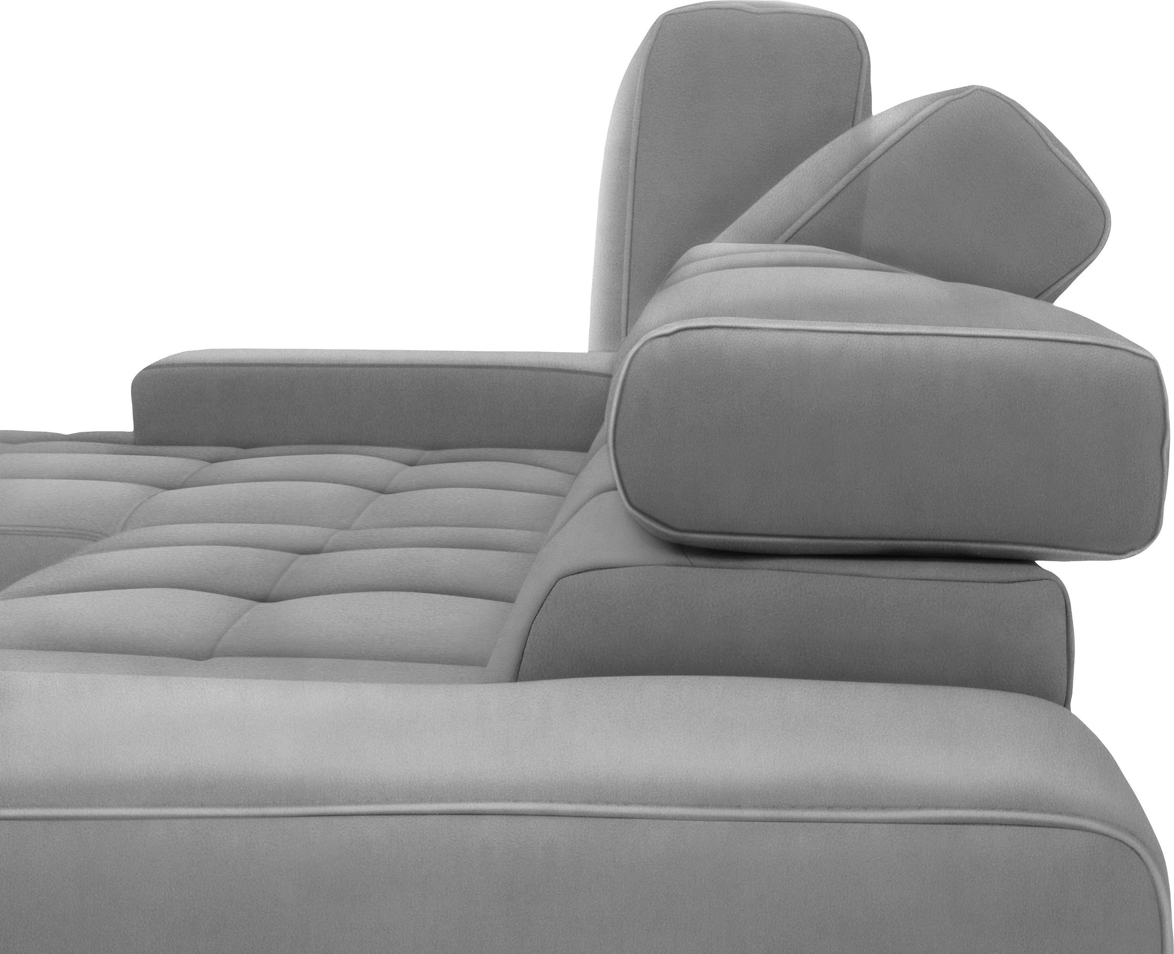 DOMO collection Ecksofa »Cunelli tolle Sitznähte als Designelement, fester Sitzkomfort, L-Form«, wahlweise mit 6-fach verstellbarer Kopfteilverstellung, bodenfrei
