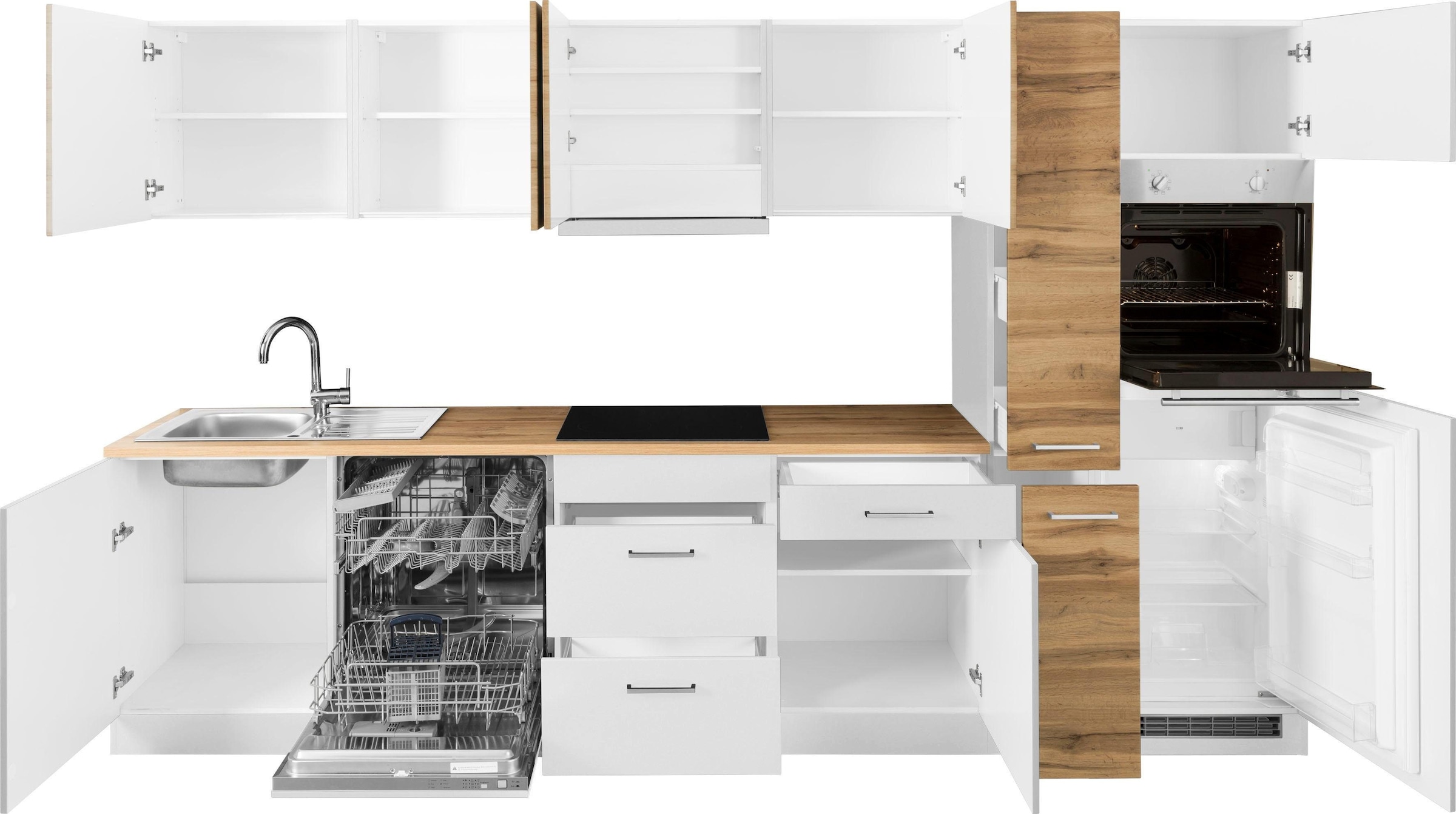 KOCHSTATION Küchenzeile »KS-Kehl«, mit E-Geräten, Breite 330 cm, inkl. Kühlschrank und Geschirrspüler