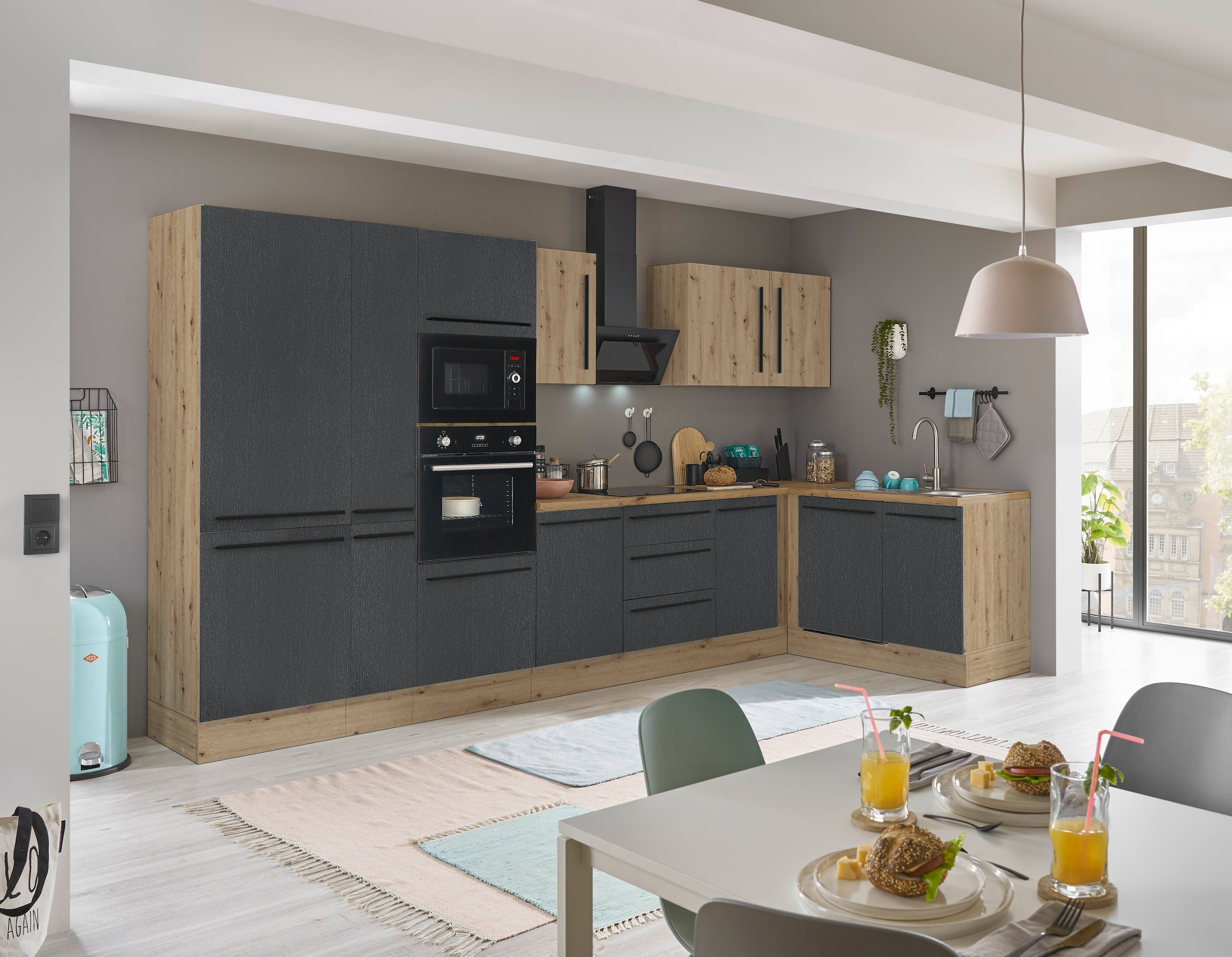KOCHSTATION Winkelküche »Florida, Stellbreite 370x175 cm«, wahlweise mit E-Geräten, mit Softclose für Türen und Schubkästen