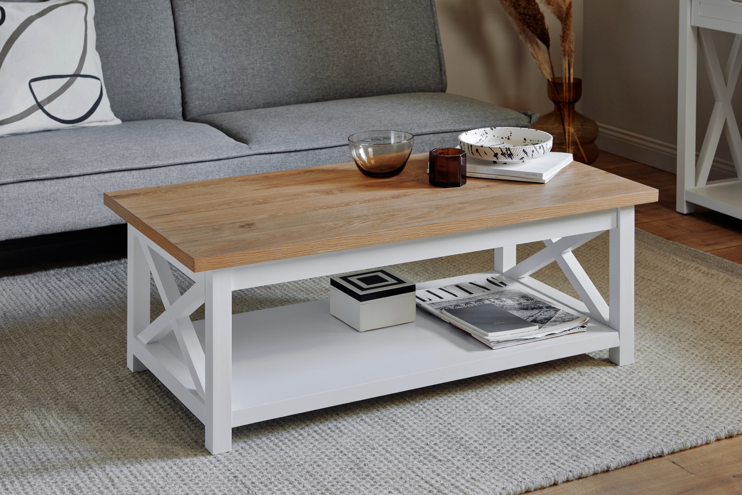 Jahnke Couchtisch »CHALET COFFEE«, (1 St.), Couchtisch, Kaffetisch, mit Ablageboden, Landhausstil, X-Design