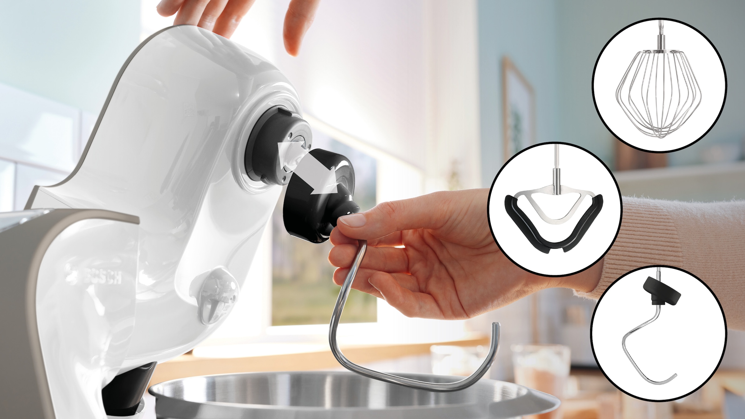 BOSCH Küchenmaschine »Serie 4 MUM5XL74, integrierte Waage, Edelstahlschüssel, Mixer, Weiß« 7 Stufen, Fleischwolf, Würfelschneider, zusätz. Kunststoffschüssel