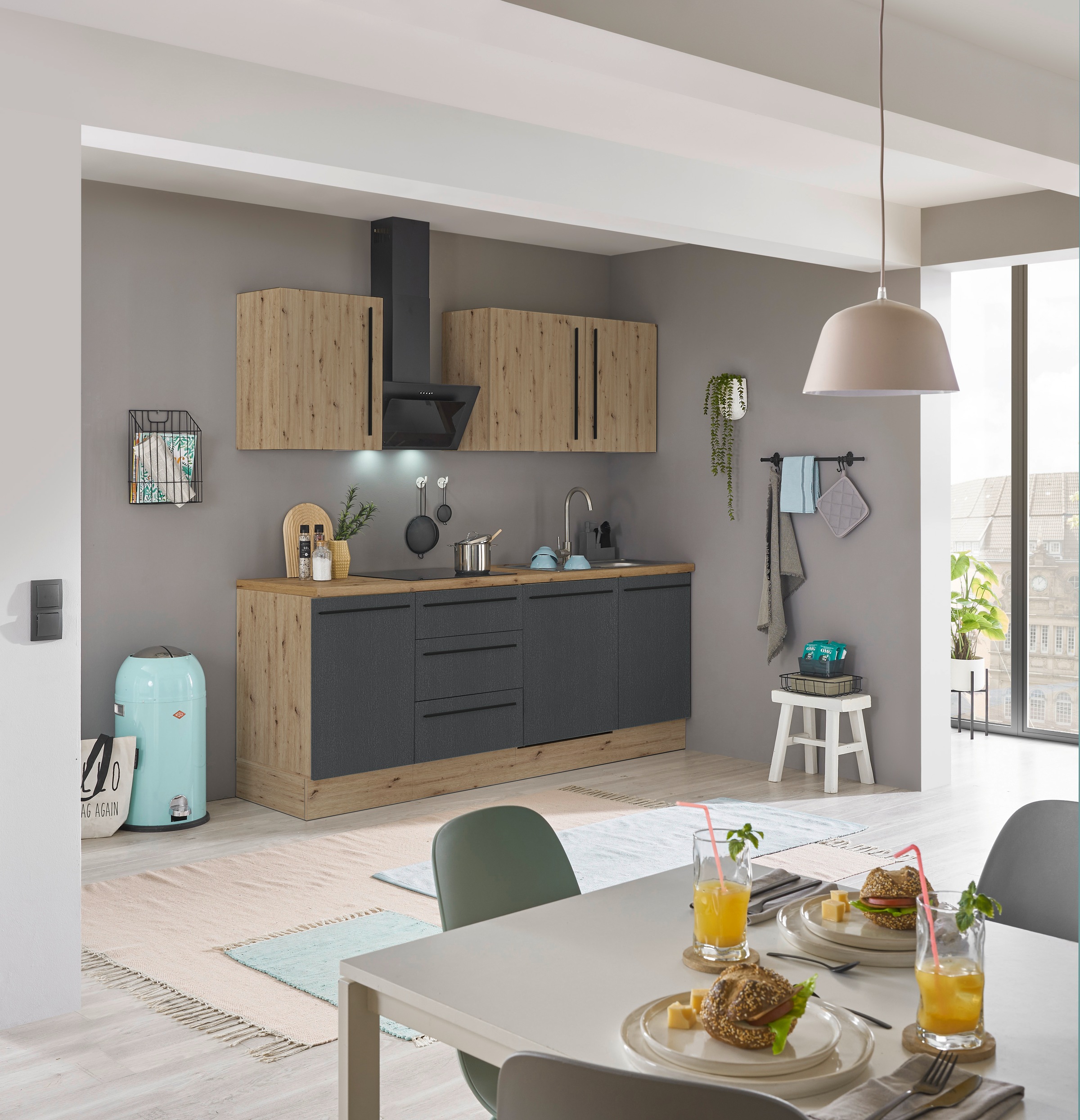 KOCHSTATION Küchenzeile »Florida«, Breite 220 cm, Softclose für Türen und Schubkästen, ohne E-Geräte