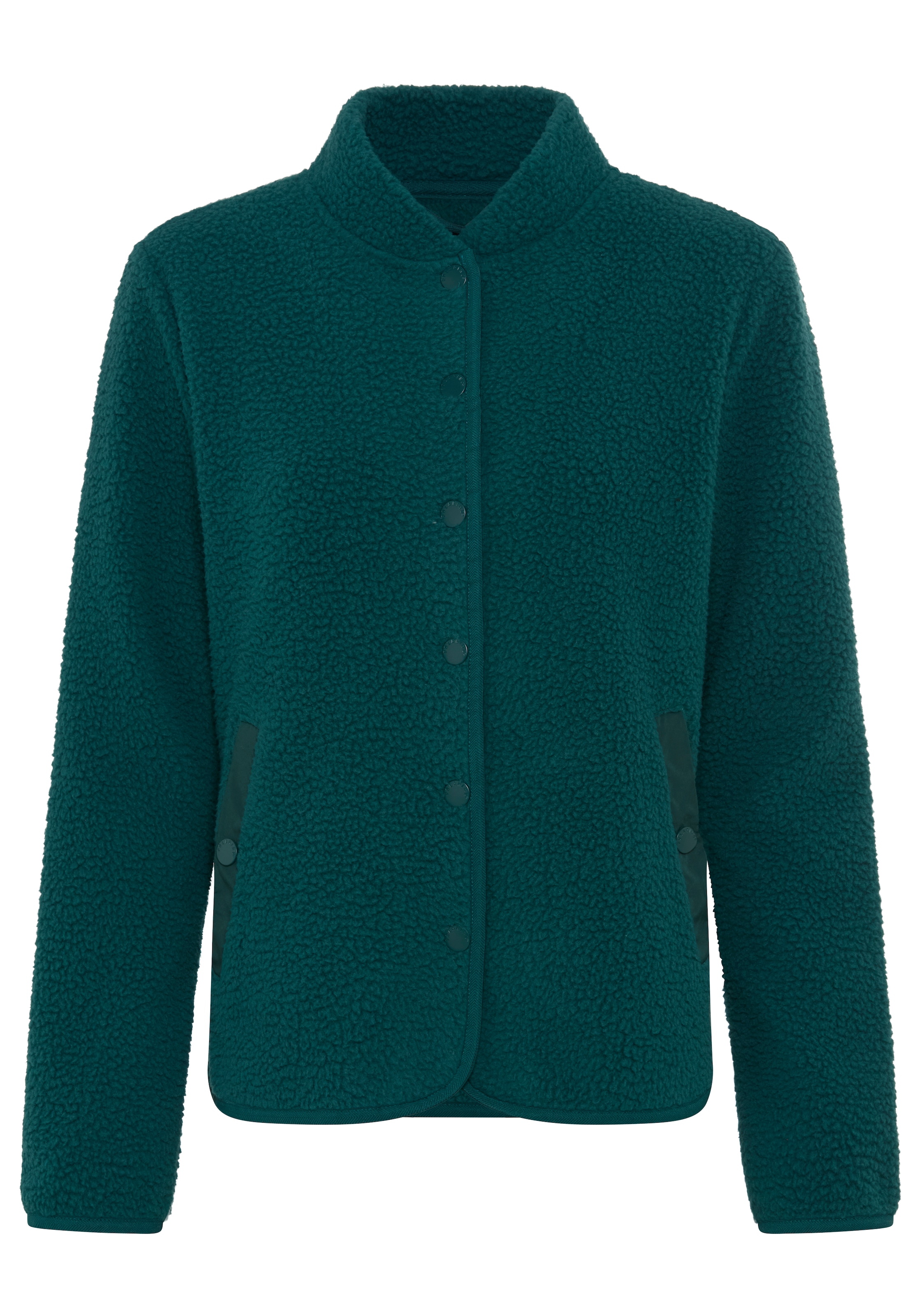 Polarino Fleecejacke ohne Kapuze aus Teddy-Fleece, Übergangsjacke mit Stehkragen und Knöpfen