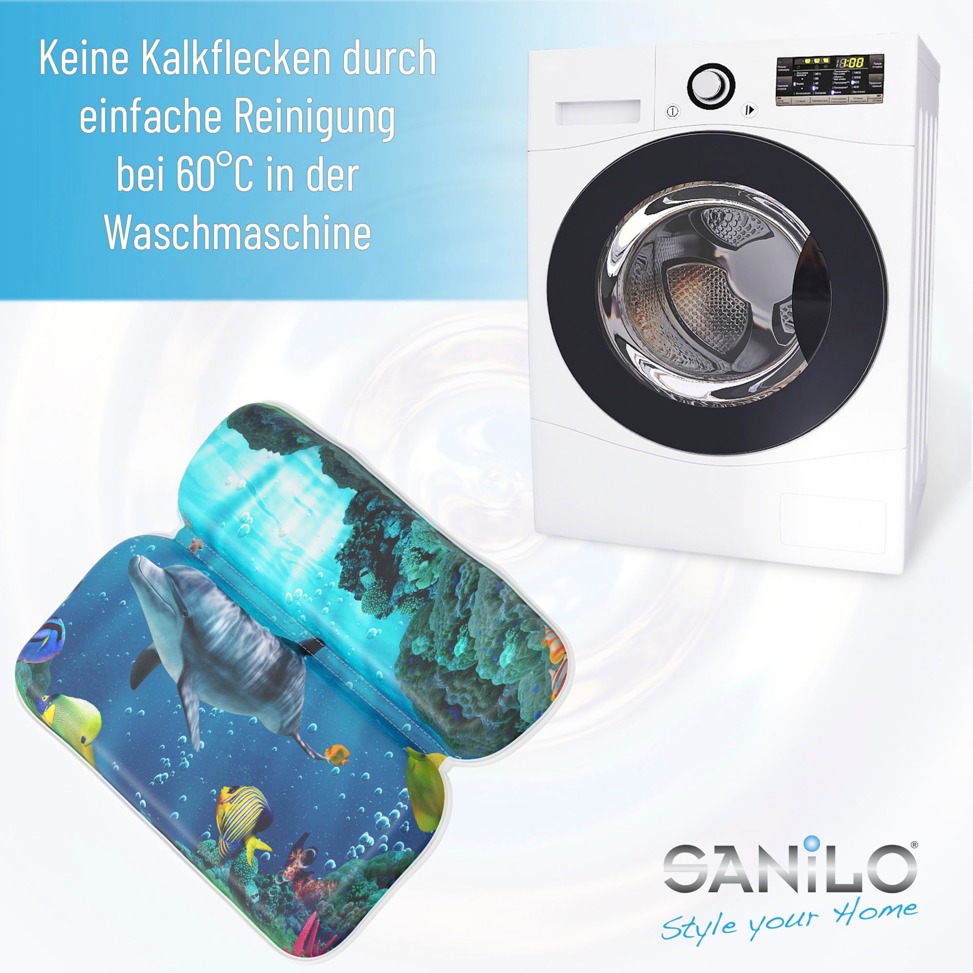 Sanilo Nackenkissen »Badewannenkissen Delphin«, bequem, rutschfest, kräftige Farben, mit 7 starken Saugnäpfen