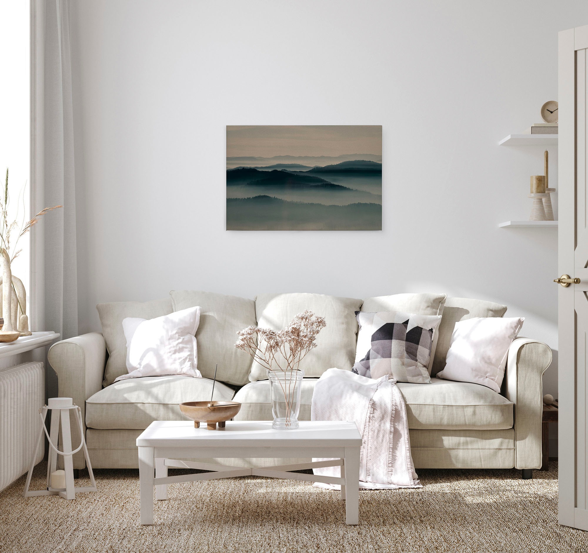 A.S. Création Leinwandbild »horizon«, Kunst-Landschaft-Kinder, (1 St.), Keilrahmen Landschaft Berge Gebirge Nebel Leinwand-Bild Wohnzimmer
