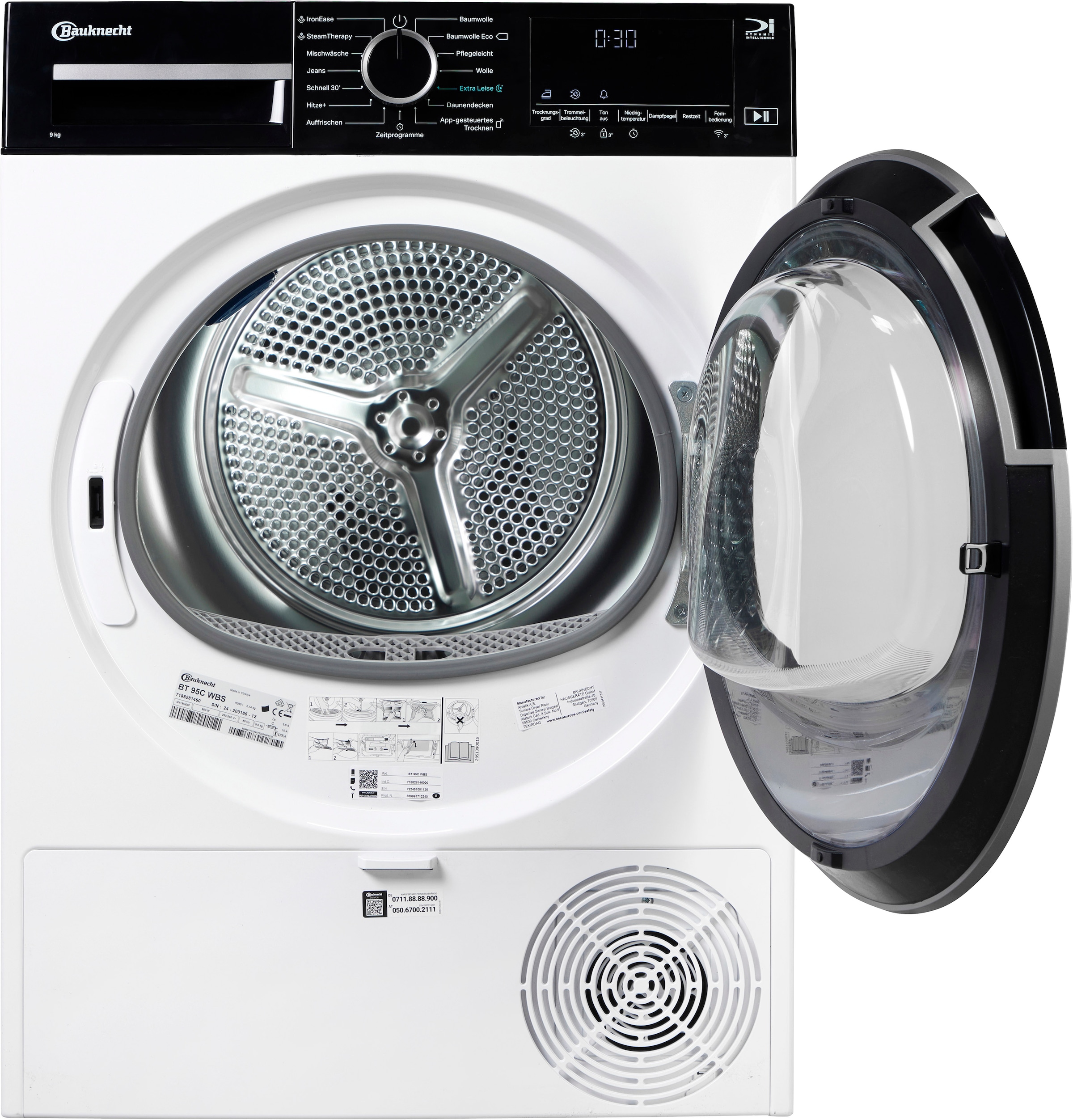 BAUKNECHT Wärmepumpentrockner »BT 95C WBS«, 9 kg, IronEase - Bügelfrei auf Knopfdruck, Silent Spin - leises Trocknen