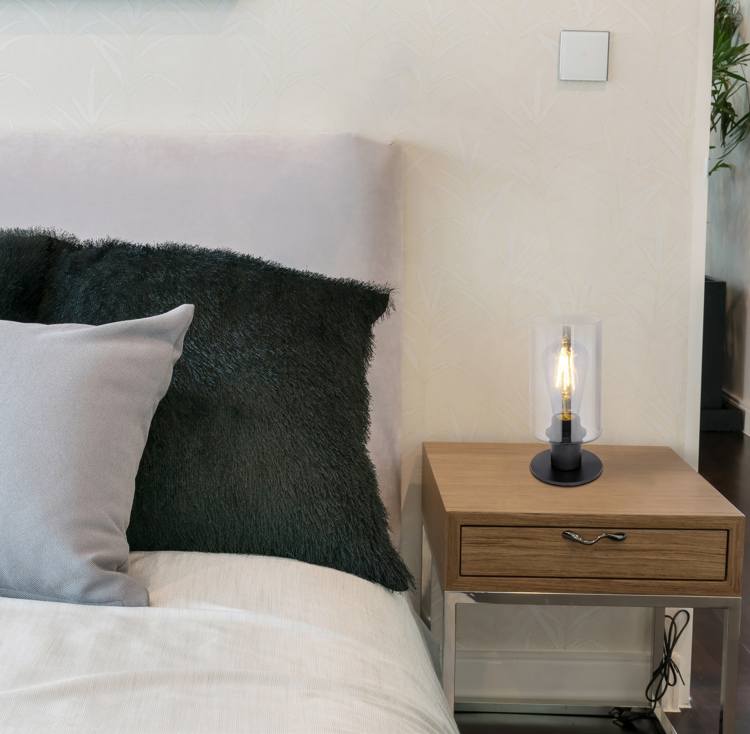 GLOBO LIGHTING Tischleuchte »HADERA« E27 1 Stk. Tischlampe schwarz Glas ø: 100mm, H: 215mm Schlafzimmer