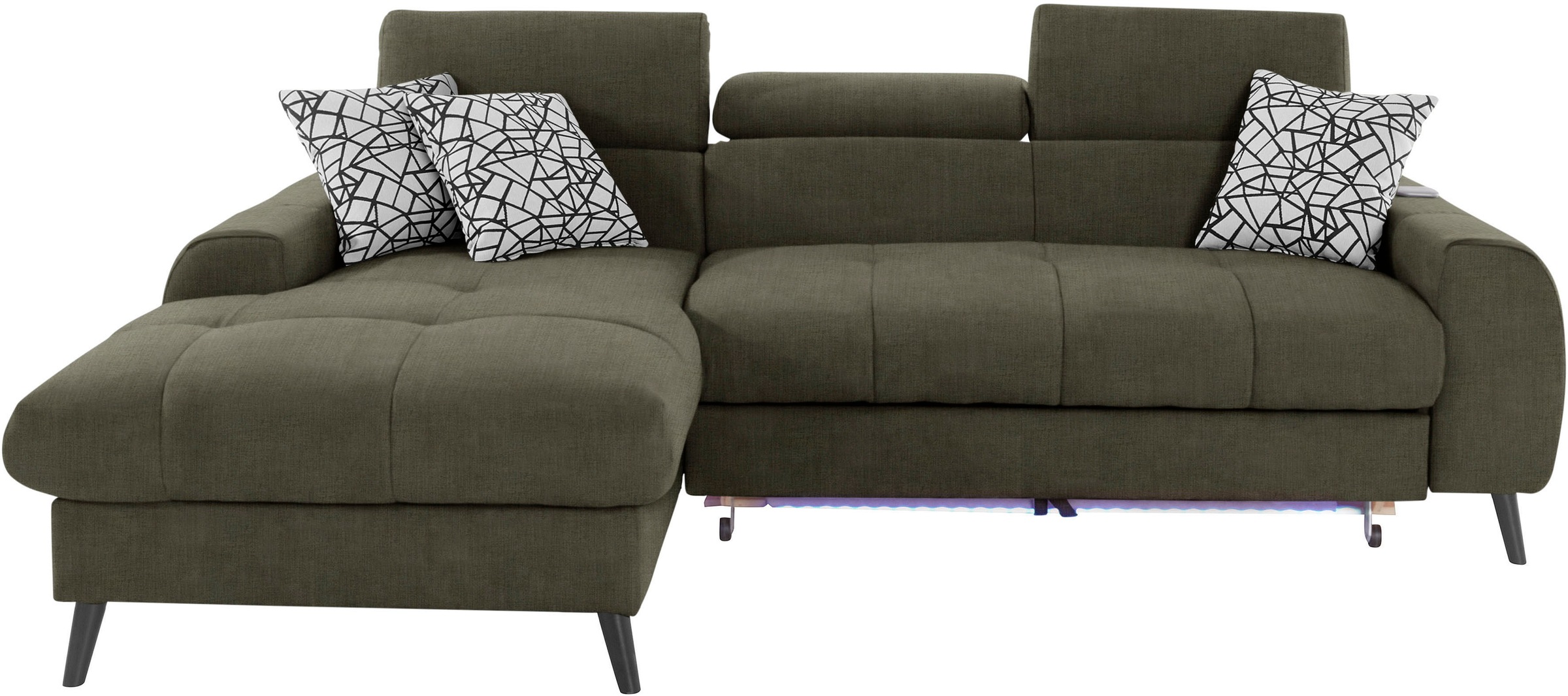 COTTA Ecksofa »Mia L-Form mit 3 Zierkissen«, wahlweise mit Bettfunktion, Bettkasten, Beleuchtung & Wireless-Charger
