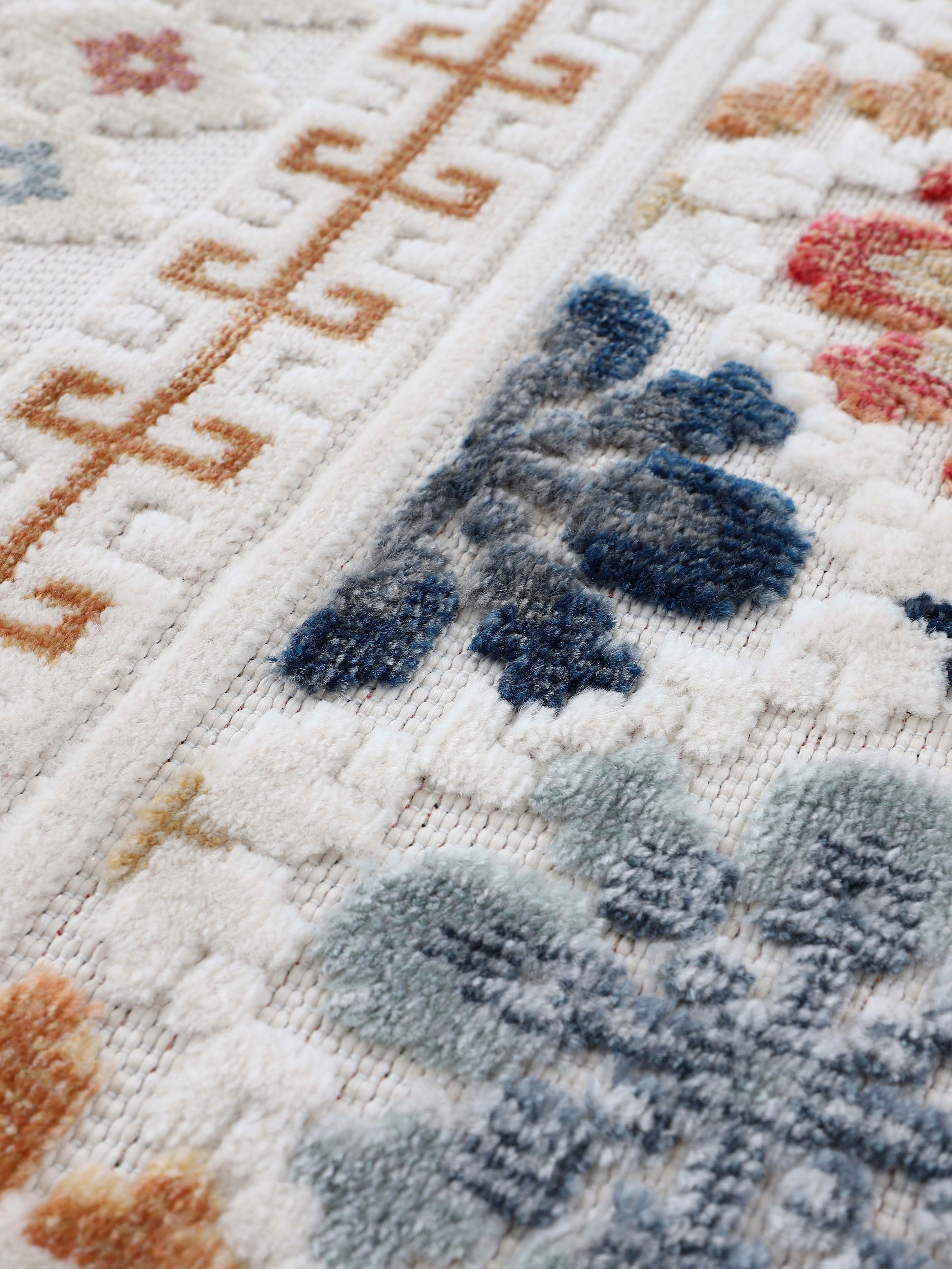 carpetfine Teppich »Deja 103«, rund, 4 mm Höhe, robustes Flachgewebe, Motiv- Floral Palmenblätter, Hoch-Tief Effekt