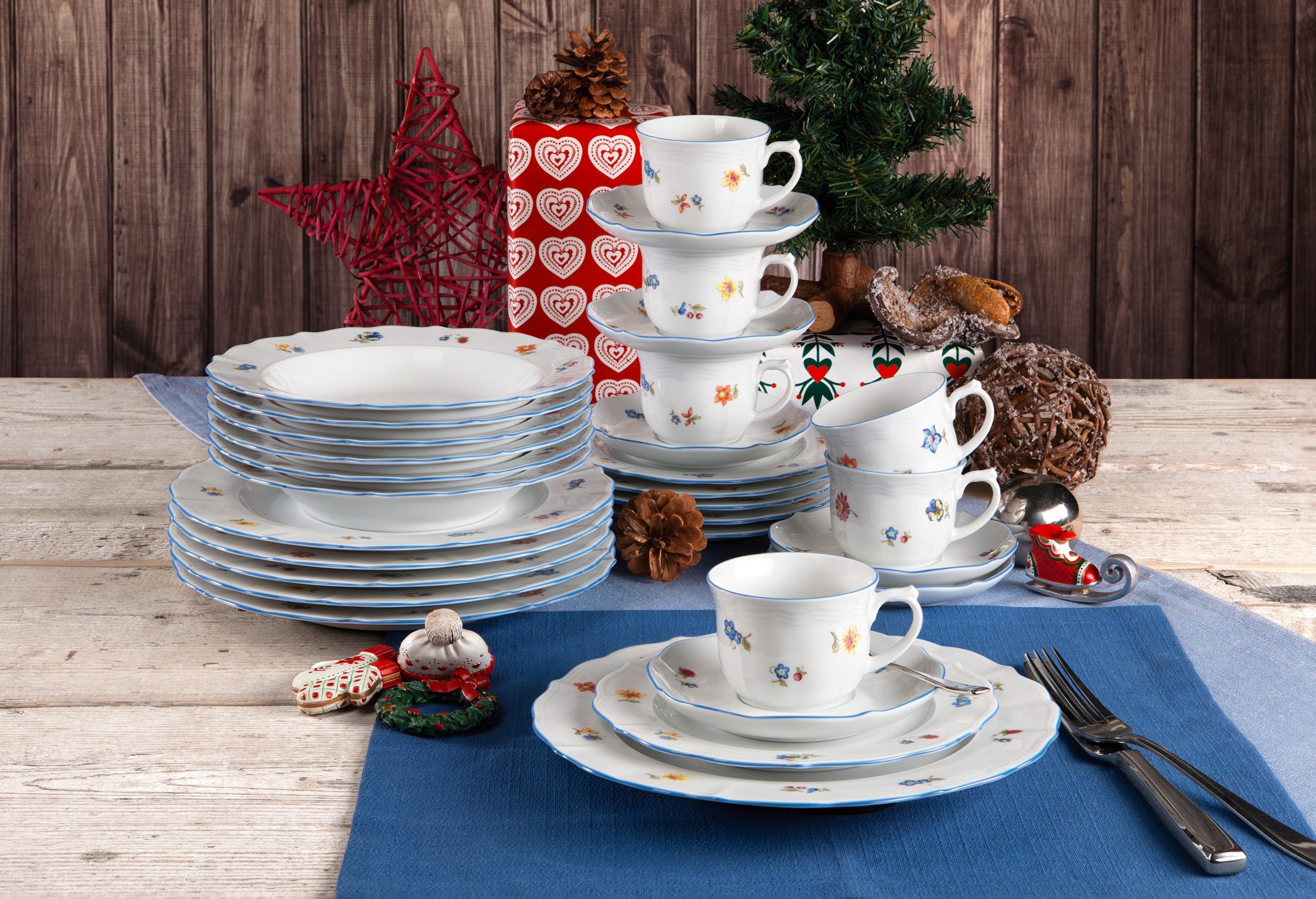 Seltmann Weiden Kombiservice »Geschirr-Set, Service Sonate Nostalgie«, (Set, 30 tlg.), Tassen, Untertassen, Teller, Made in Germany, 18 Teile, für 6 Personen