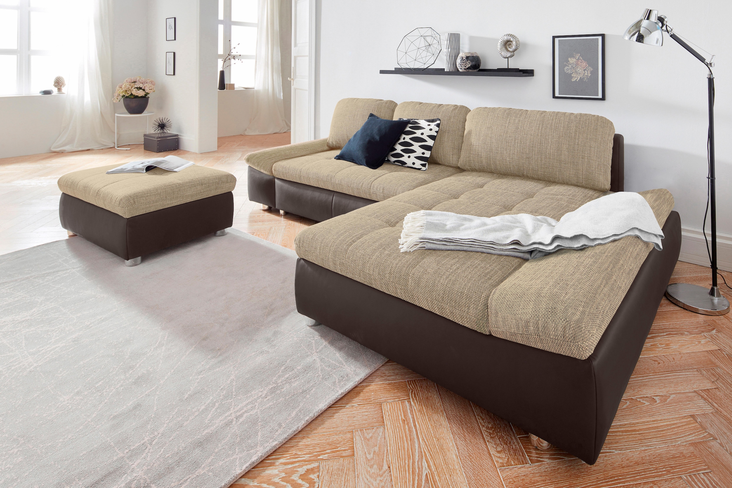 sit&more Ecksofa »Bergamo L-Form«, wahlweise mit Bettfunktion, Bettkasten und Armteilfunktion