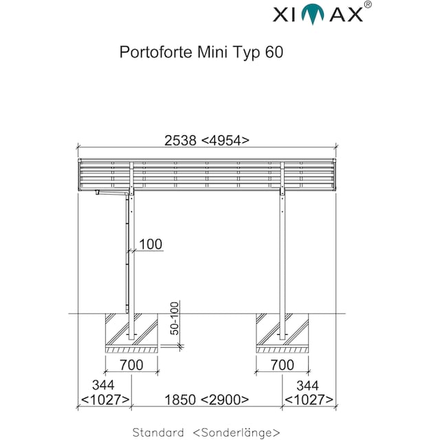 Ximax Doppelcarport »Portoforte Mini Typ 60 Y-Edelstahl-Look«, Aluminium,  388 cm, edelstahlfarben, Aluminium online kaufen