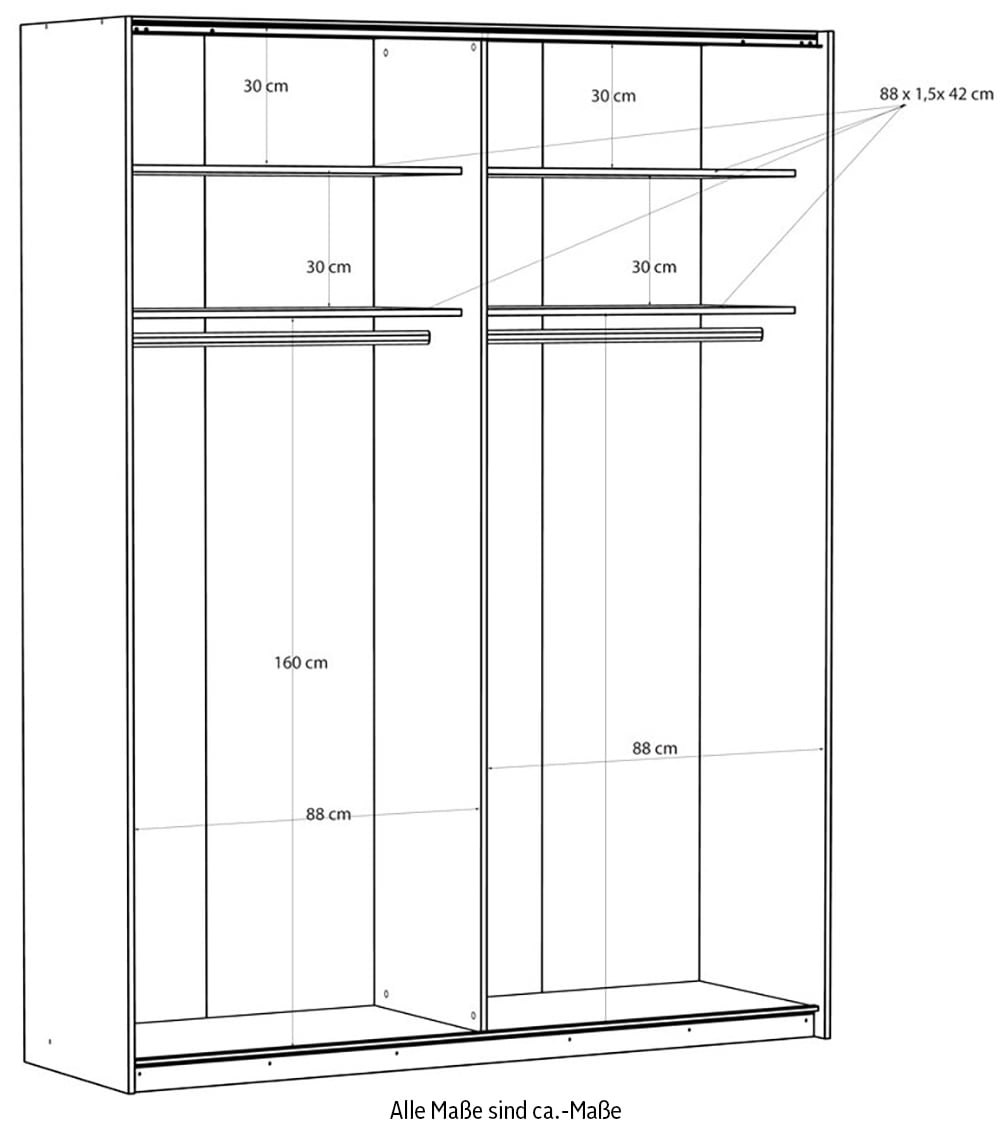 FORTE Schwebetürenschrank »Fittio. Made in Europe, 2 Schiebetüren, modernes Design«, Höhe 2,35 mtr, stehende Montage, Spiegel