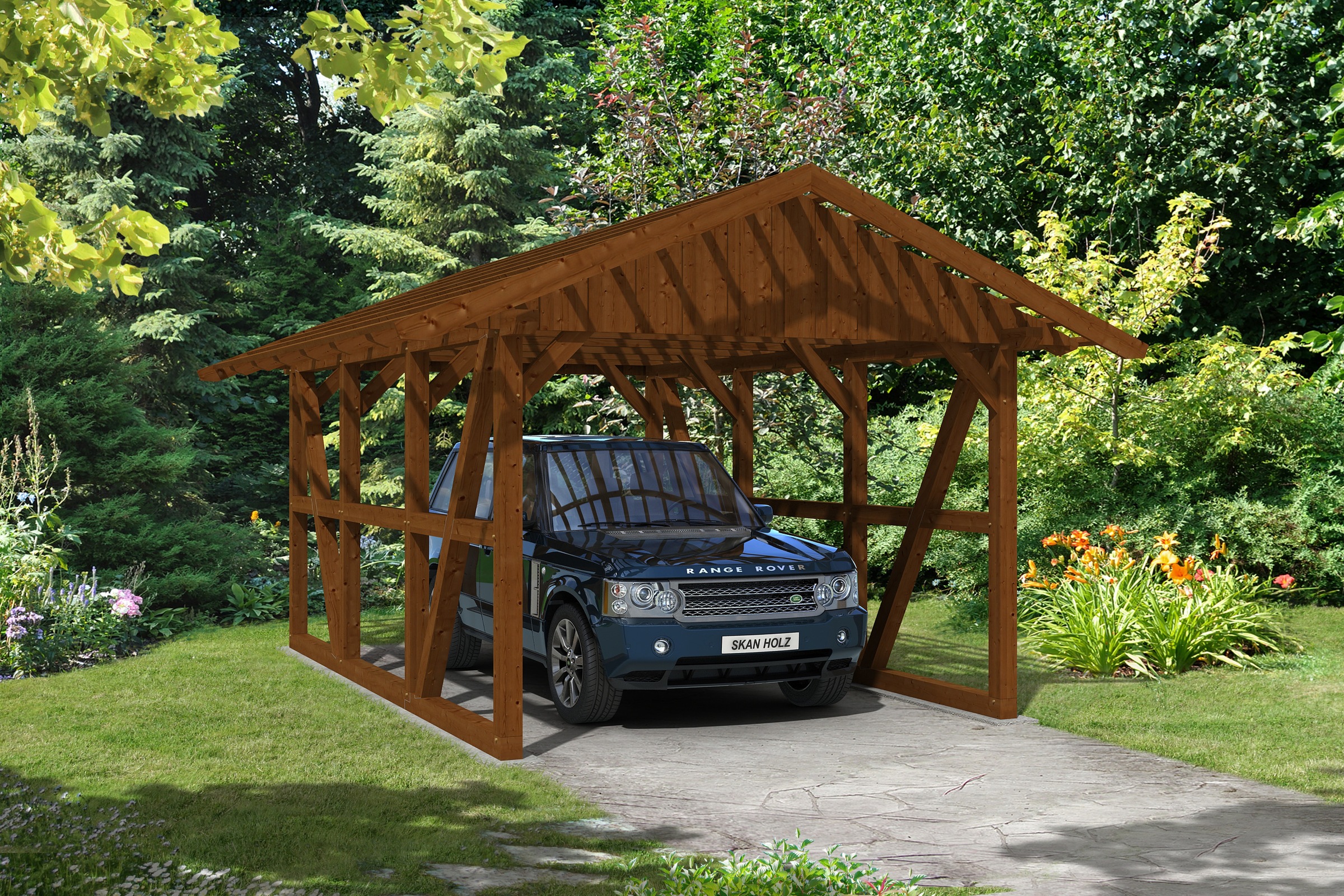 Skanholz Einzelcarport »Schwarzwald«, 300 cm, Nussbaum, mit Dachlattung