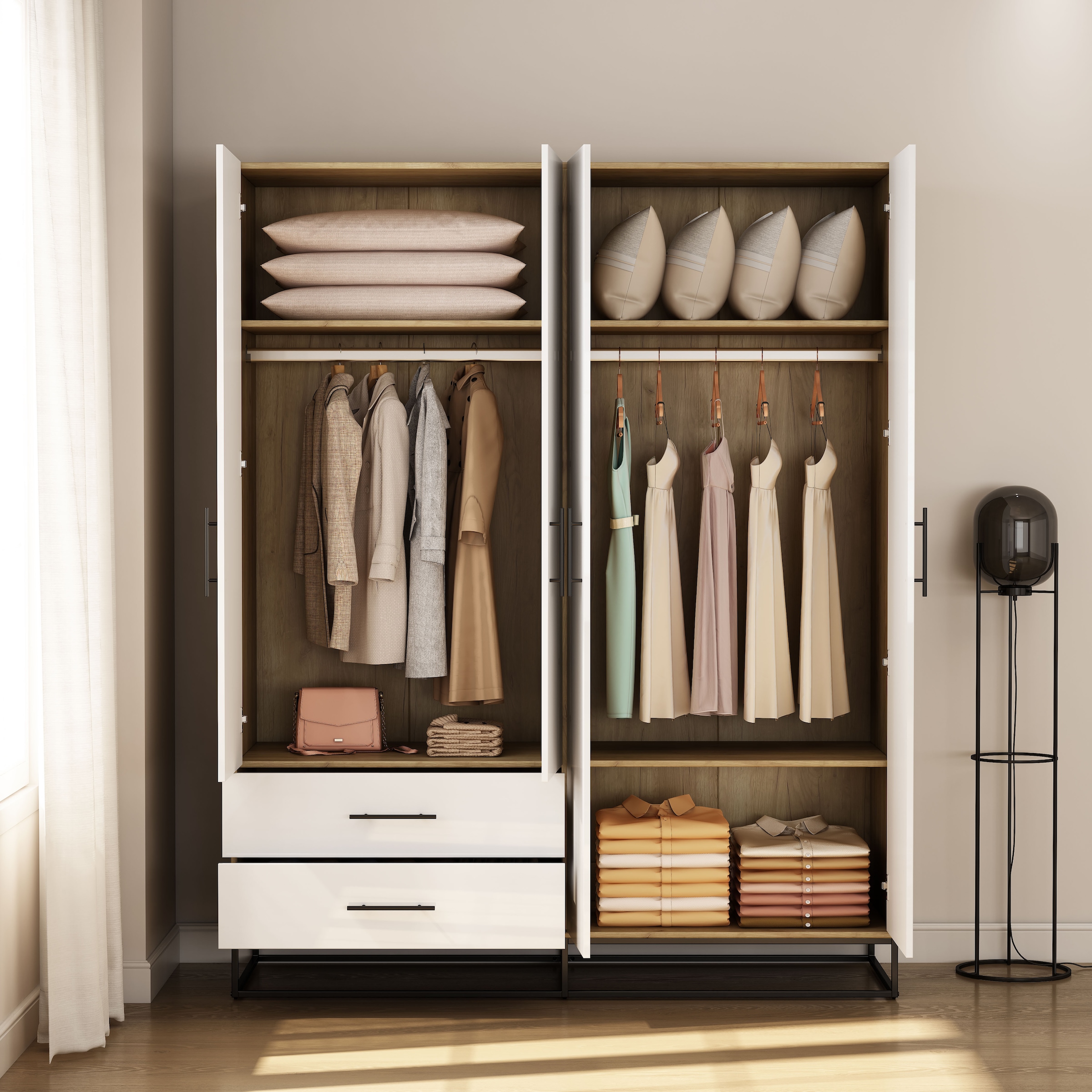 OTTO home Kleiderschrank »Lucca Schlafzimmerschrank Garderobe Hochglanz Bestseller« Schwarze Griffe und Kufengestell aus Metall, 