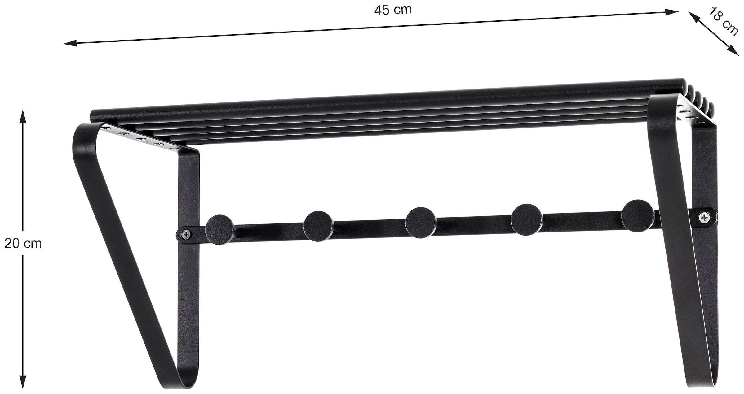 HAKU Garderobenleiste »Flurgarderobe, Garderobe, Garderobenhaken, Garderobenleiste,« rechteckig - aus Metall Schwarz - B/T/H 45/18/20 cm